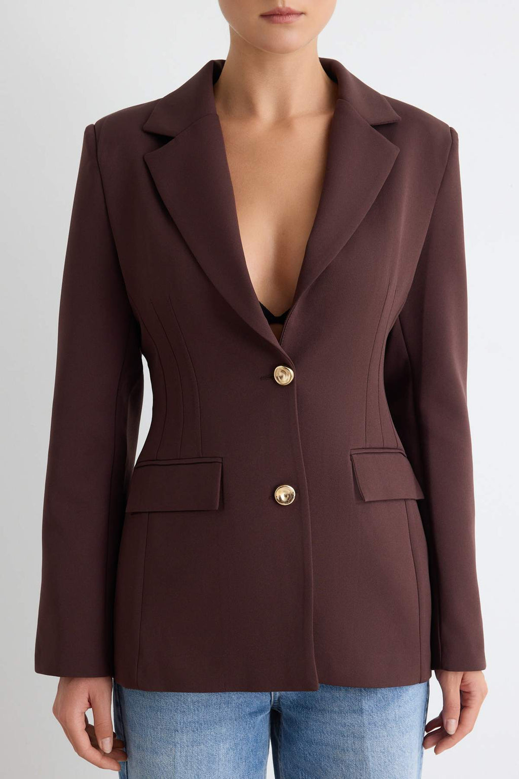 Gold Button Fitted Blazer Jacket
