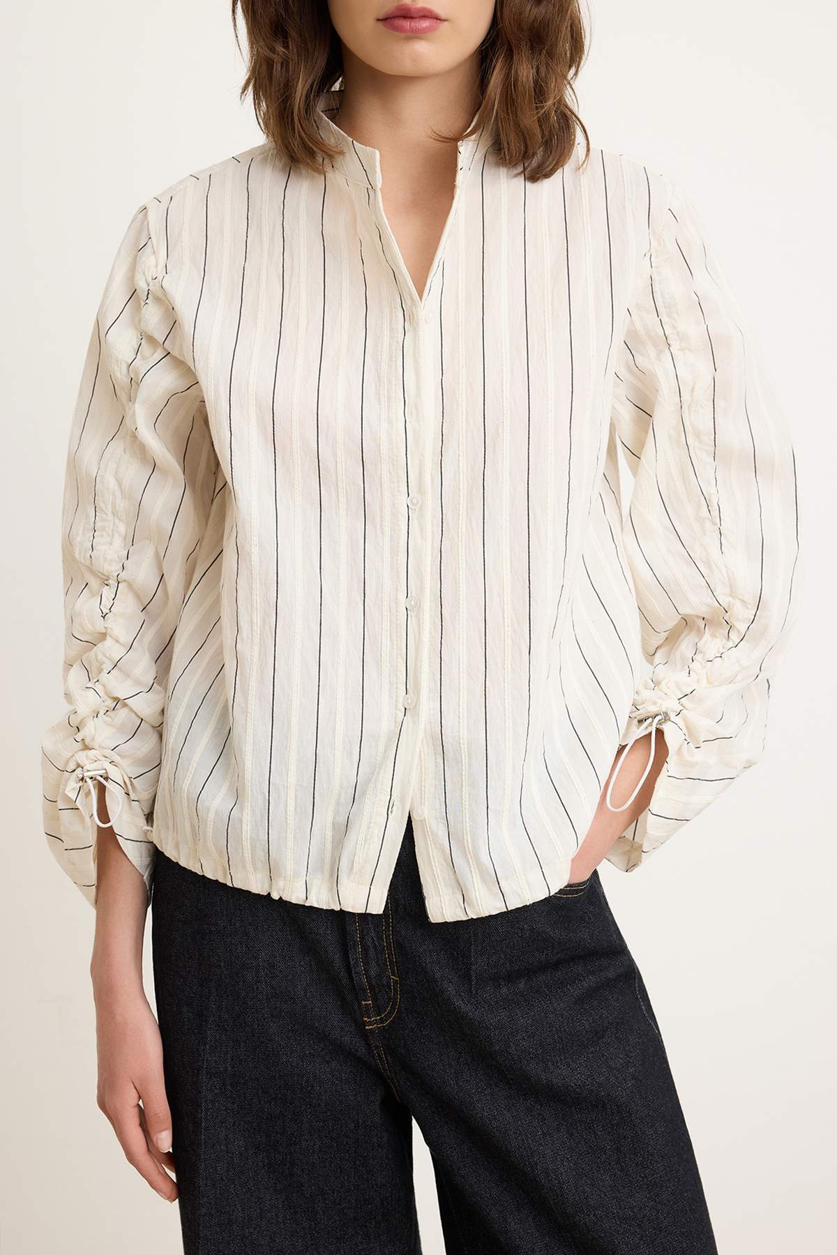 Relaxed Fit Long Sleeve Gathered Detail Shirt