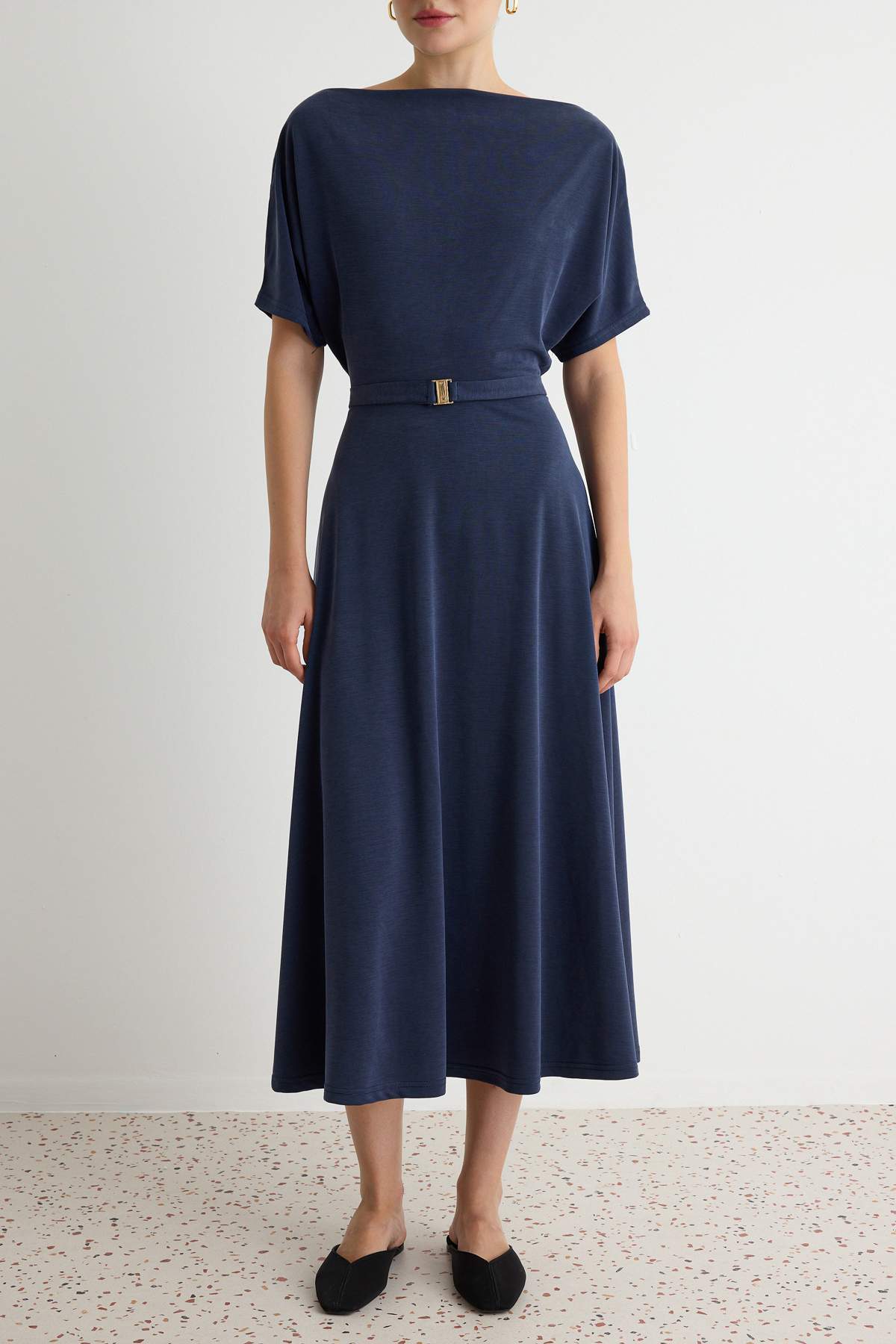 Boat Neck Batwing Sleeve Maxi Dress