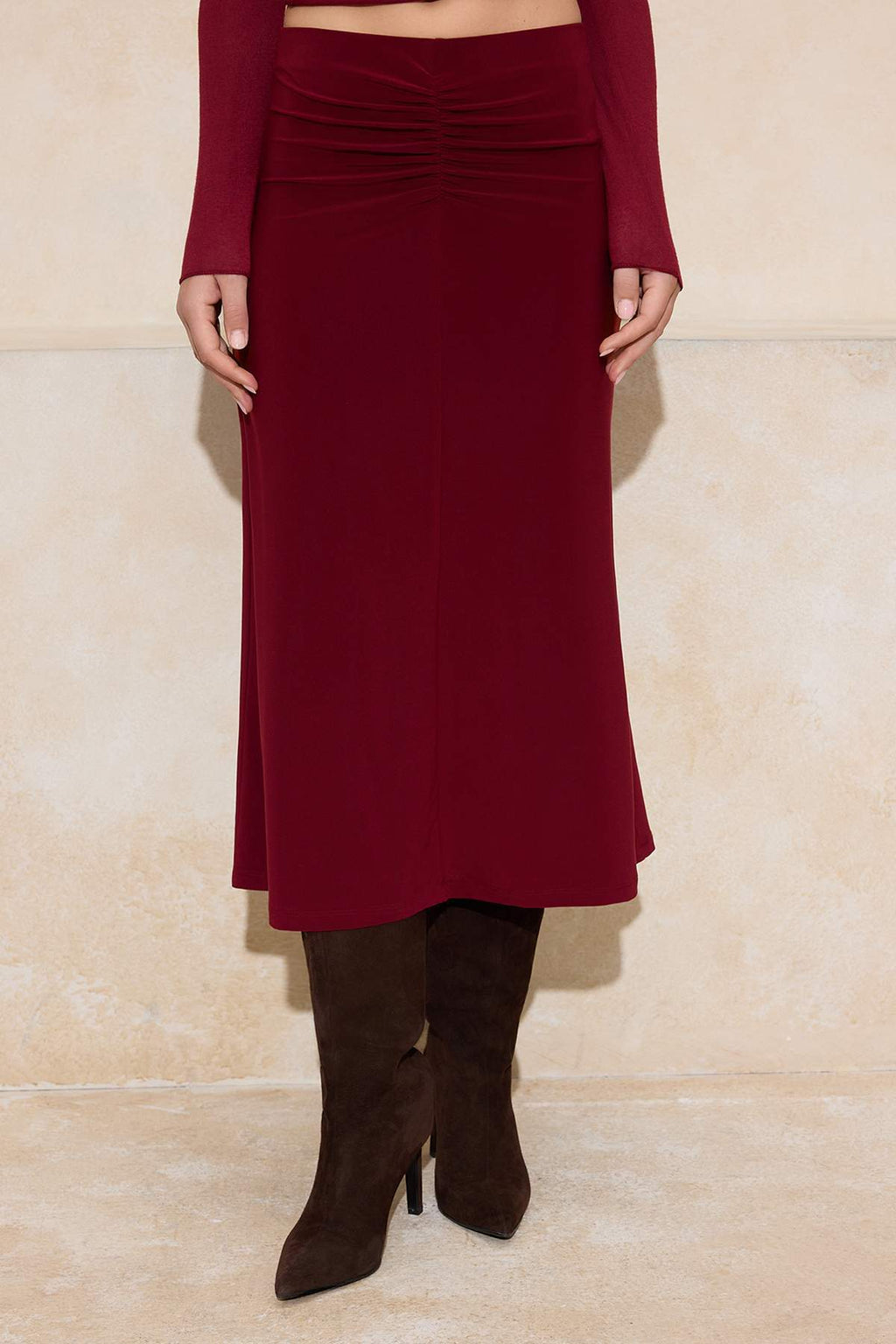 A-Line Ruched Normal Waist Midi Skirt