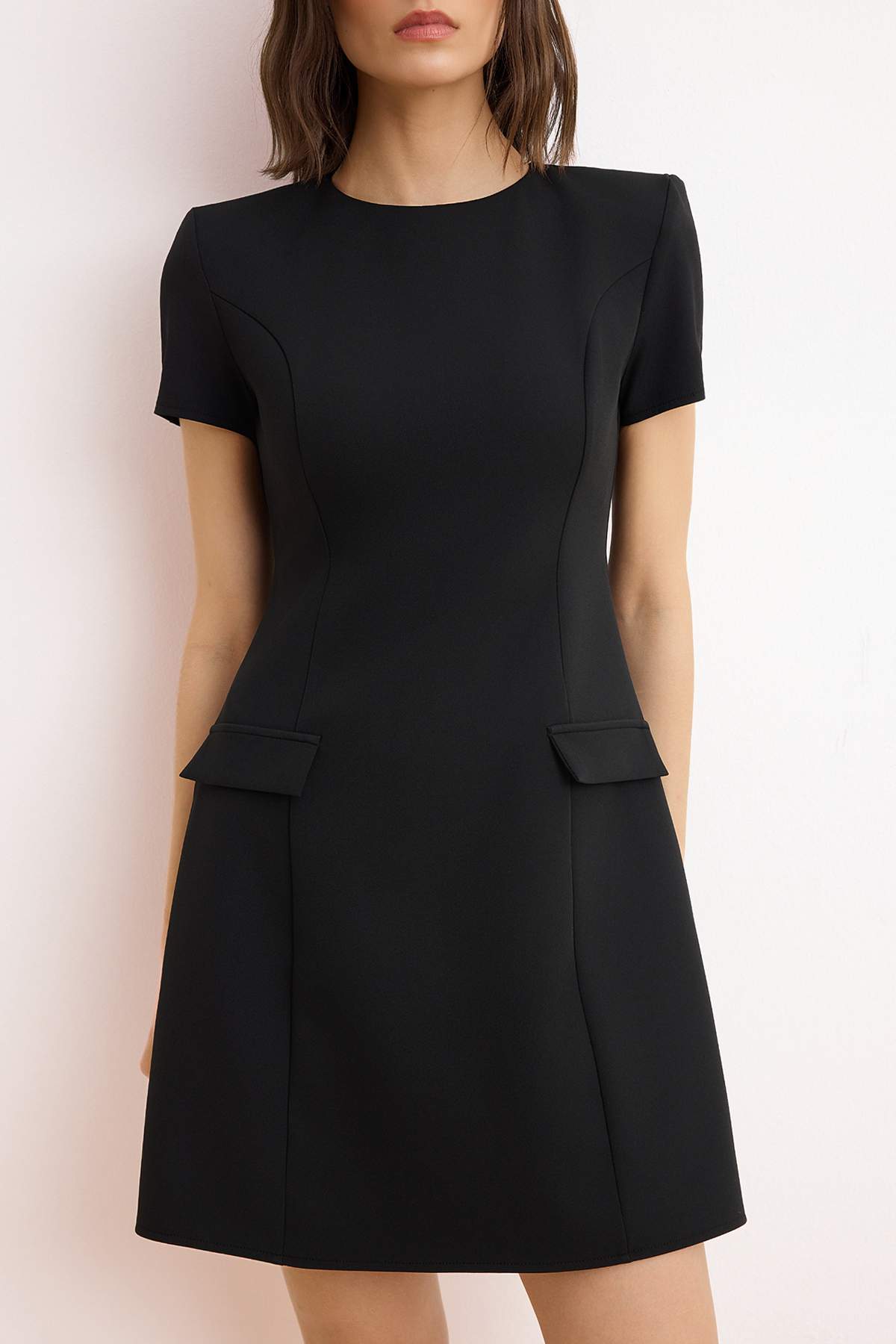 A-Line Short Sleeve Crew Neck Mini Dress