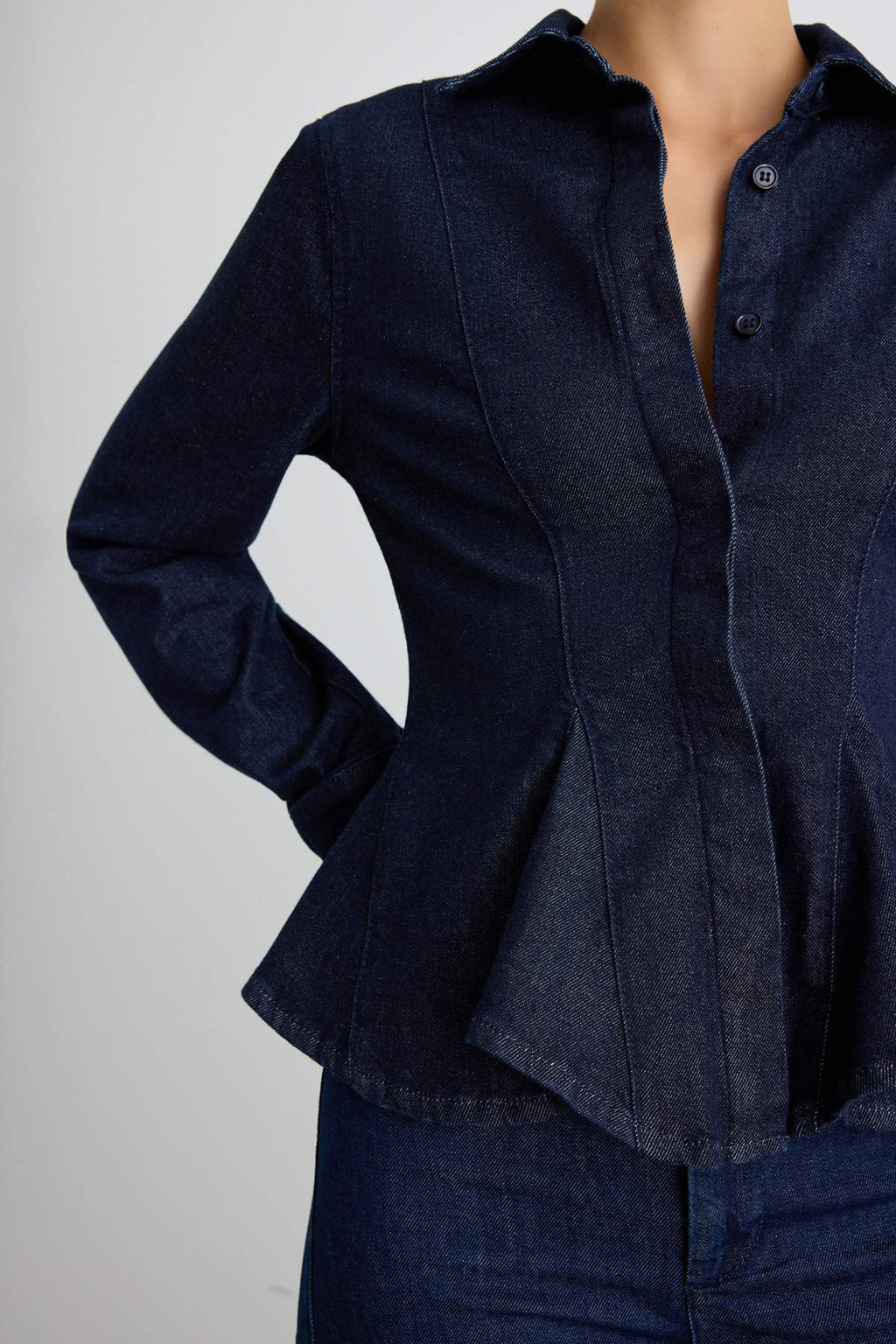 Shirt Collar Long Sleeve Peplum Fitted Shirt