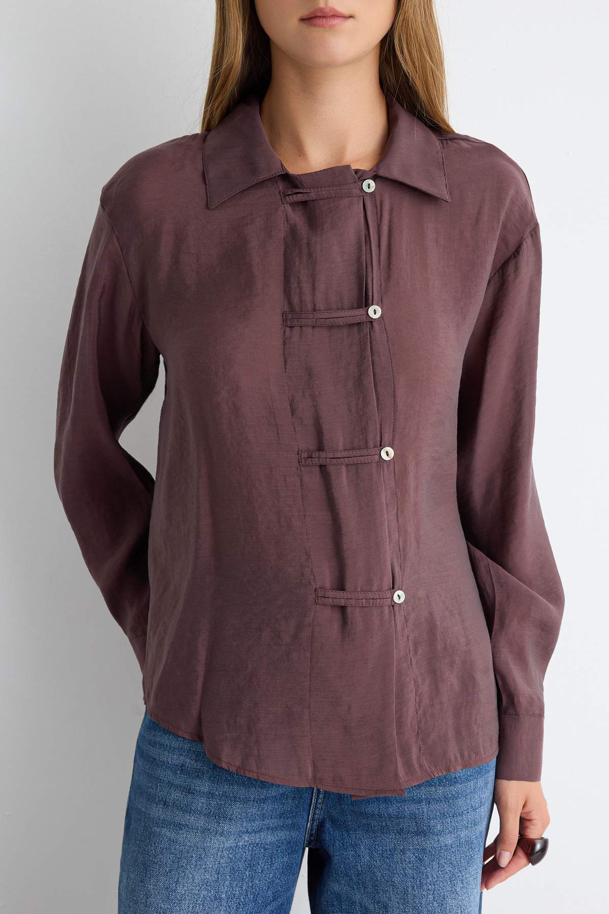 Relaxed Fit Long Sleeve Shirt with Tie Detail