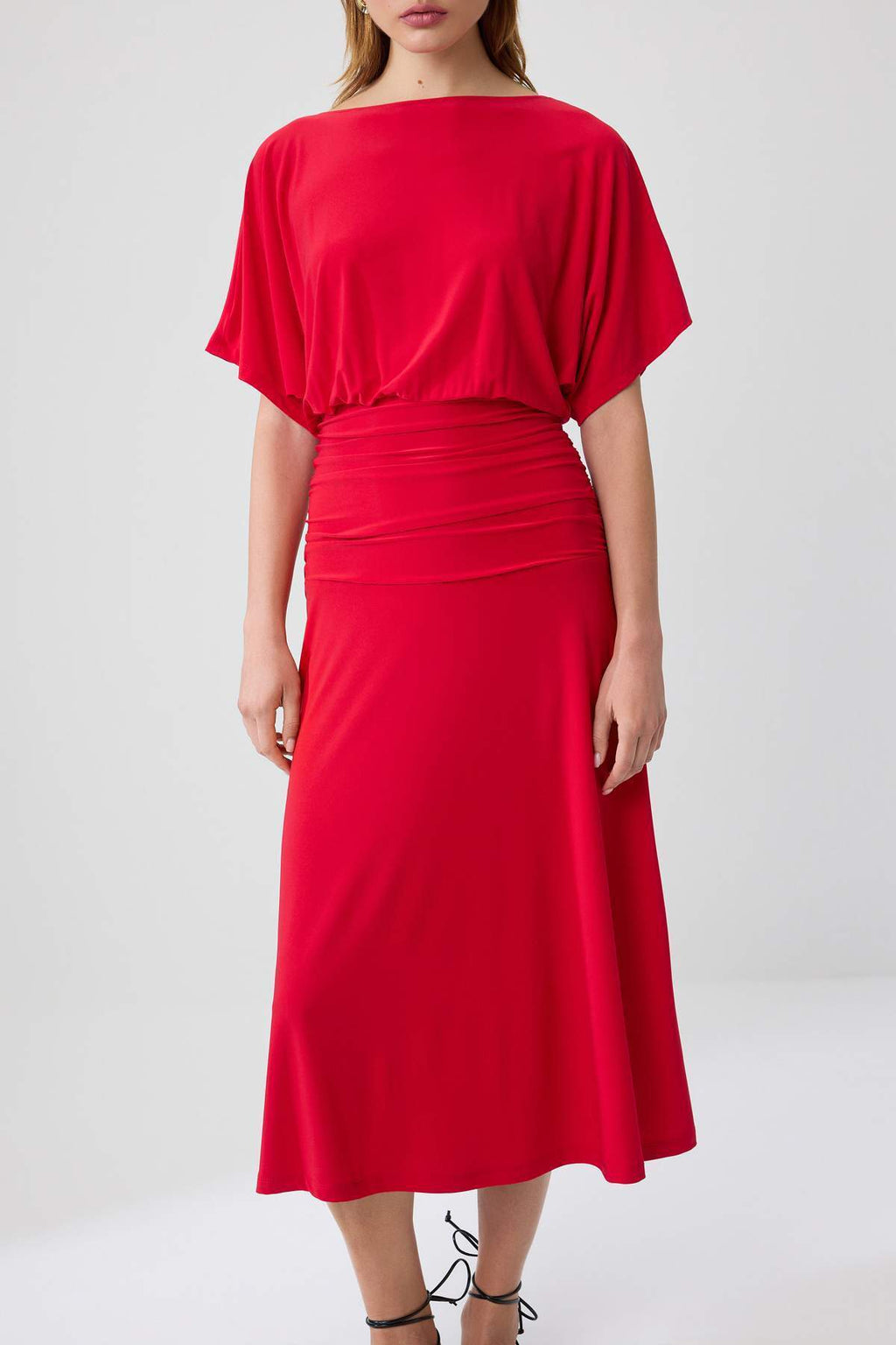 Boat Neck Batwing Sleeve Short Sleeve Skater Maxi Dress