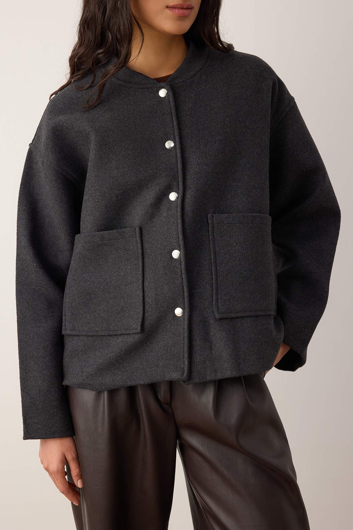 Pocket Detail Woven Oversize Jacket