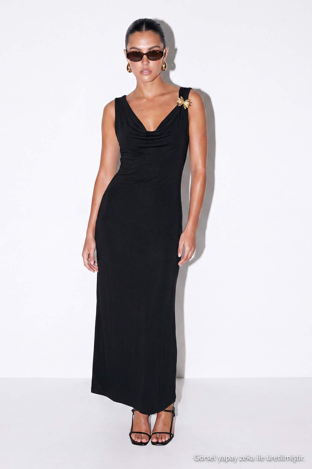 Degaje Neckline Shoulder Embellished Bodycon Midi Dress