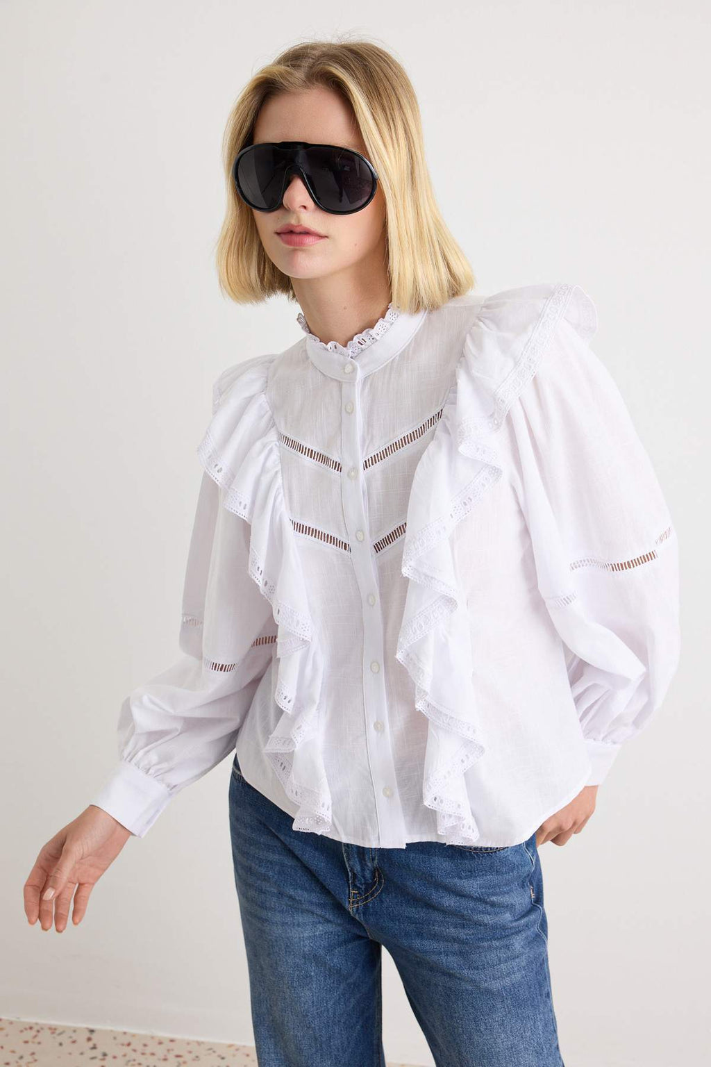 Ruffle Detail Boho Long Sleeve Shirt