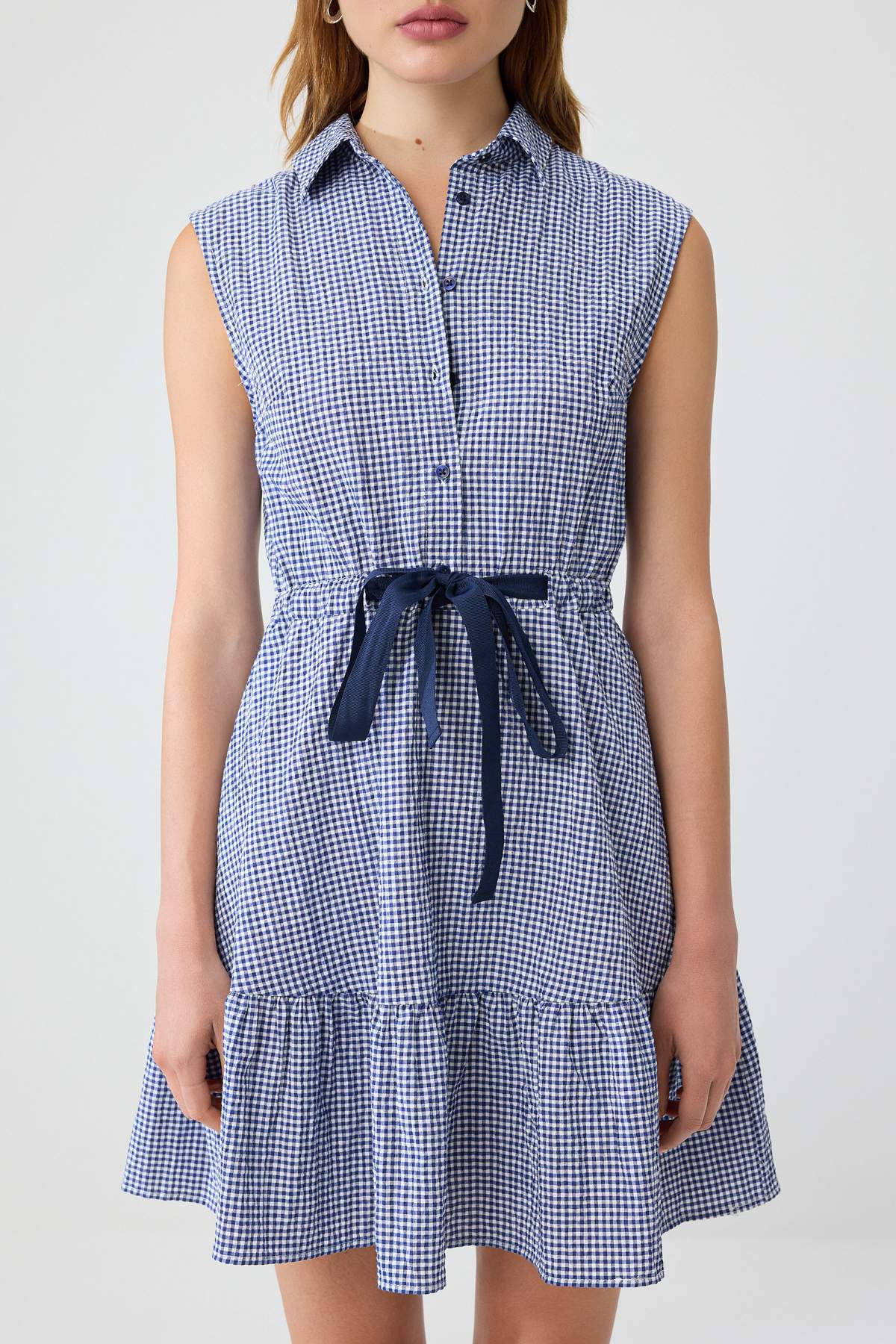 Belted Shirt Collar Skater Mini Dress