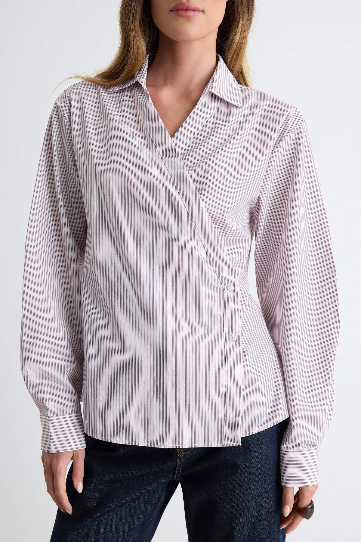 Asymmetric Button Detail Regular Fit Long Sleeve Shirt