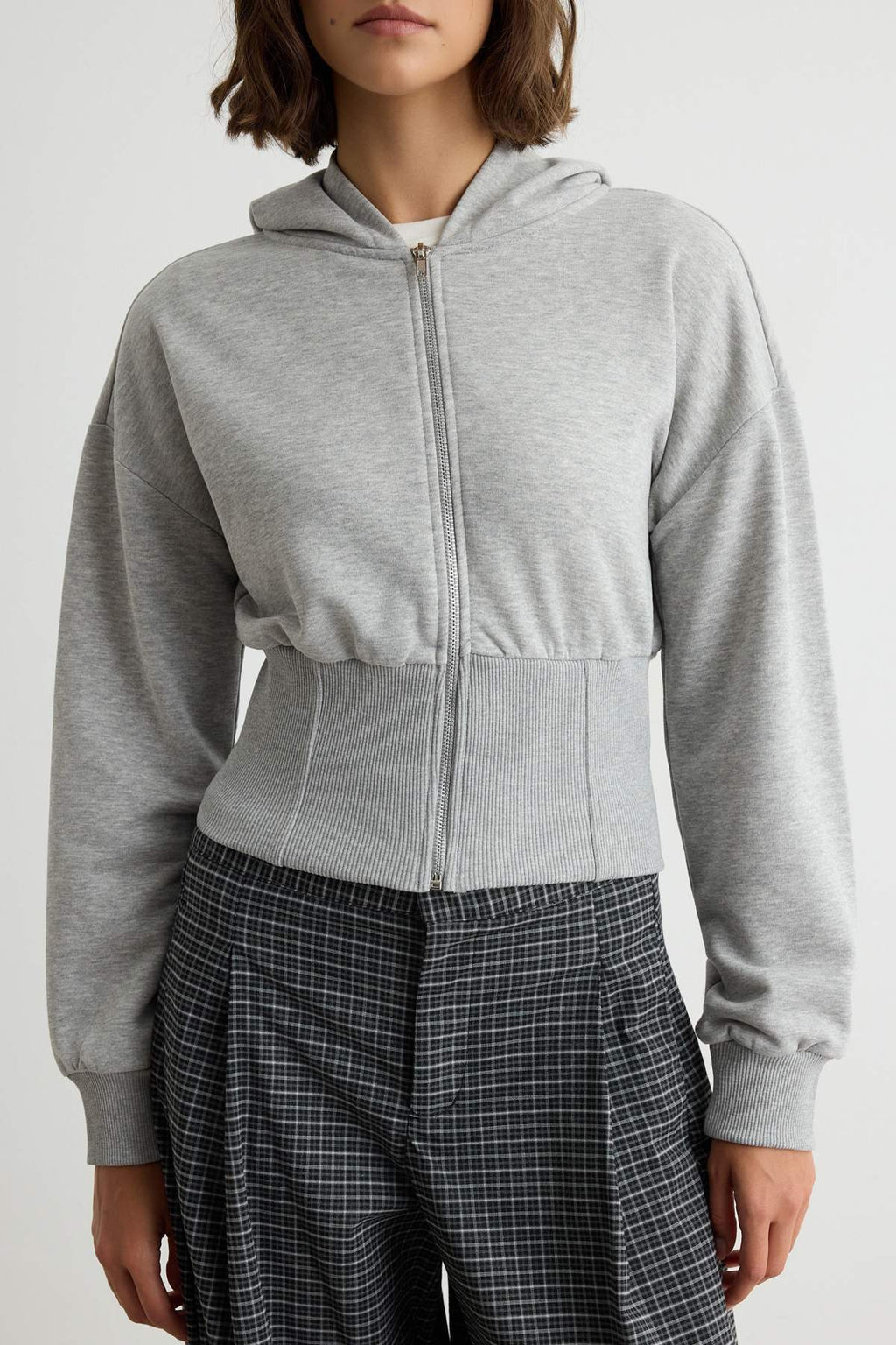 Thick Hooded Zip Through Cropped Sweatshirt