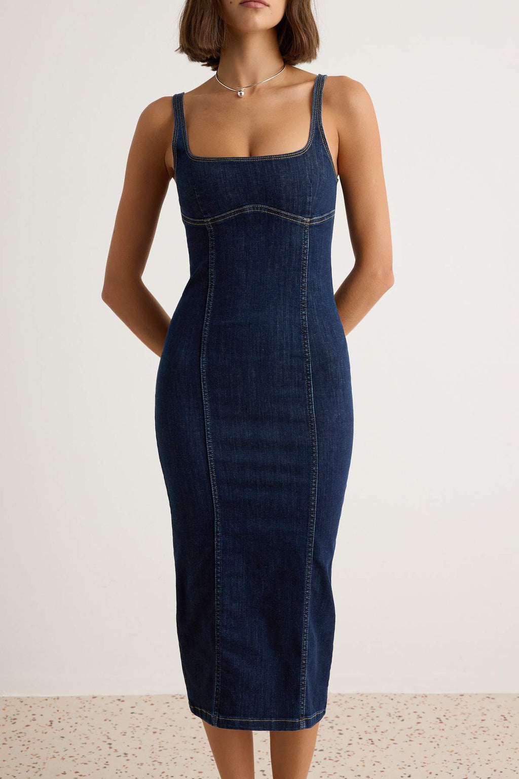 Square Neck Strappy Midi A-Line Dress
