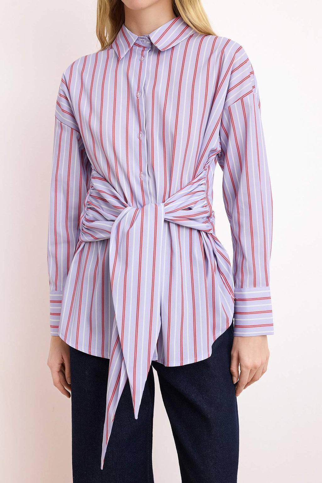 Striped Shirt with Tie Detail 