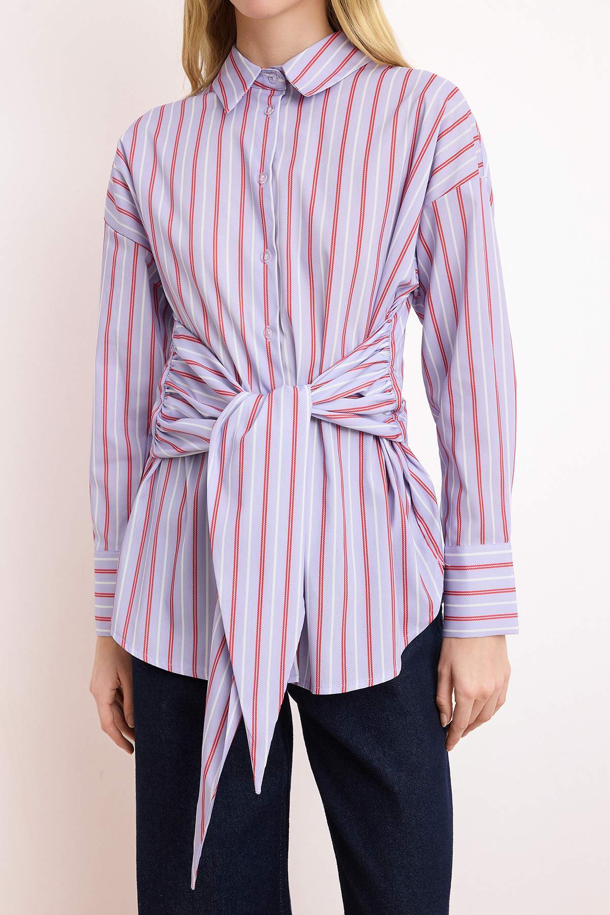 Striped Shirt with Tie Detail 