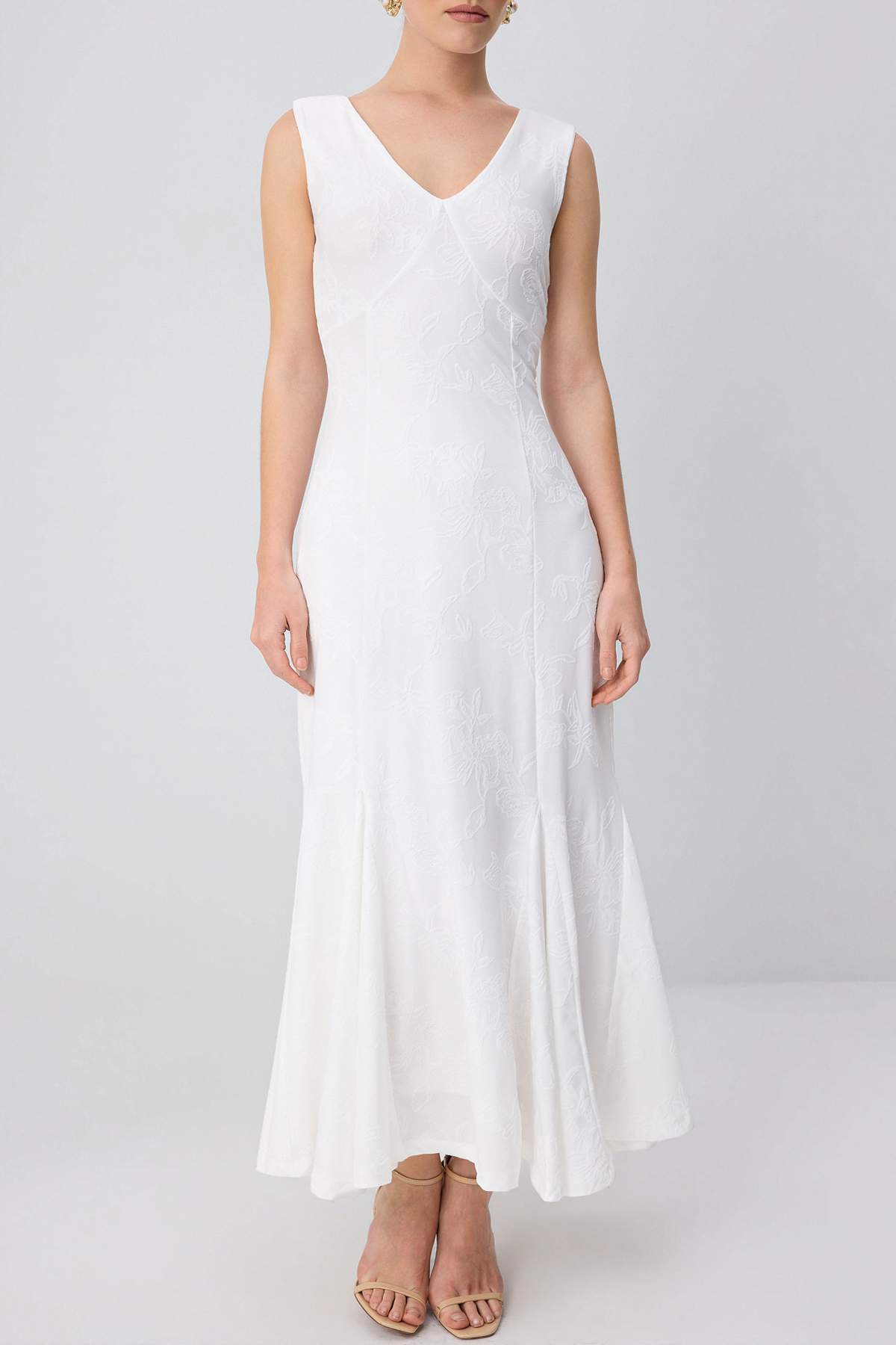 V Neck Thick Strap Sleeveless A-Line Maxi Dress