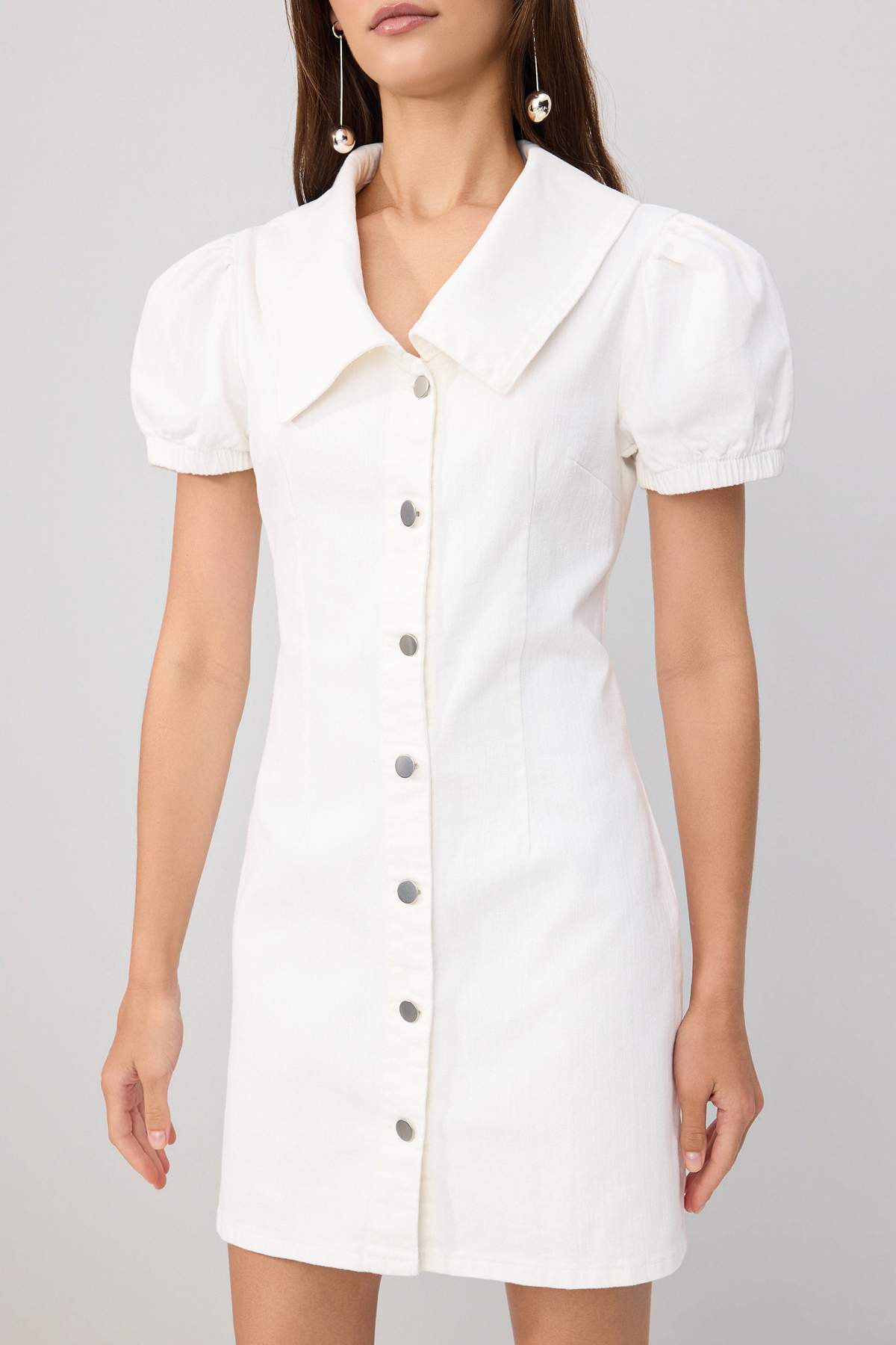 Collared Balloon Sleeve Button Front Mini Dress