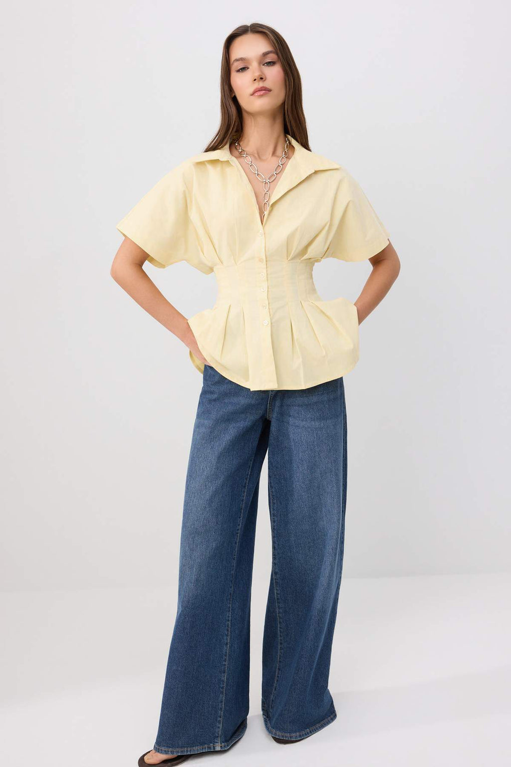 Pleated Detail Fitted Short Sleeve Shirt