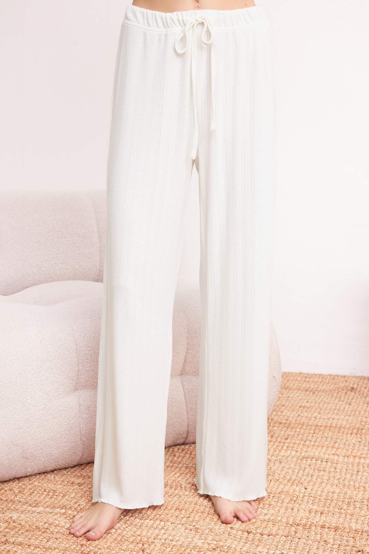 Long Sleeve Ribbed Pointel Pyjama Set