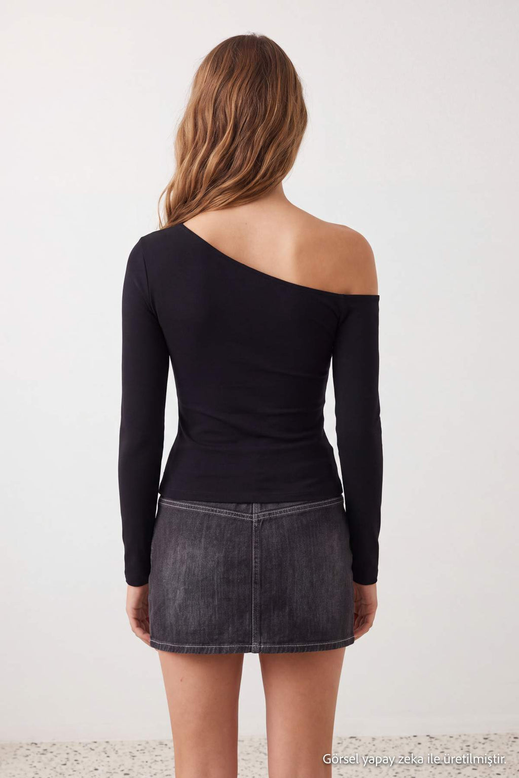 Asymmetric Neck Standard Sleeve Fitted Ribbed Blouse