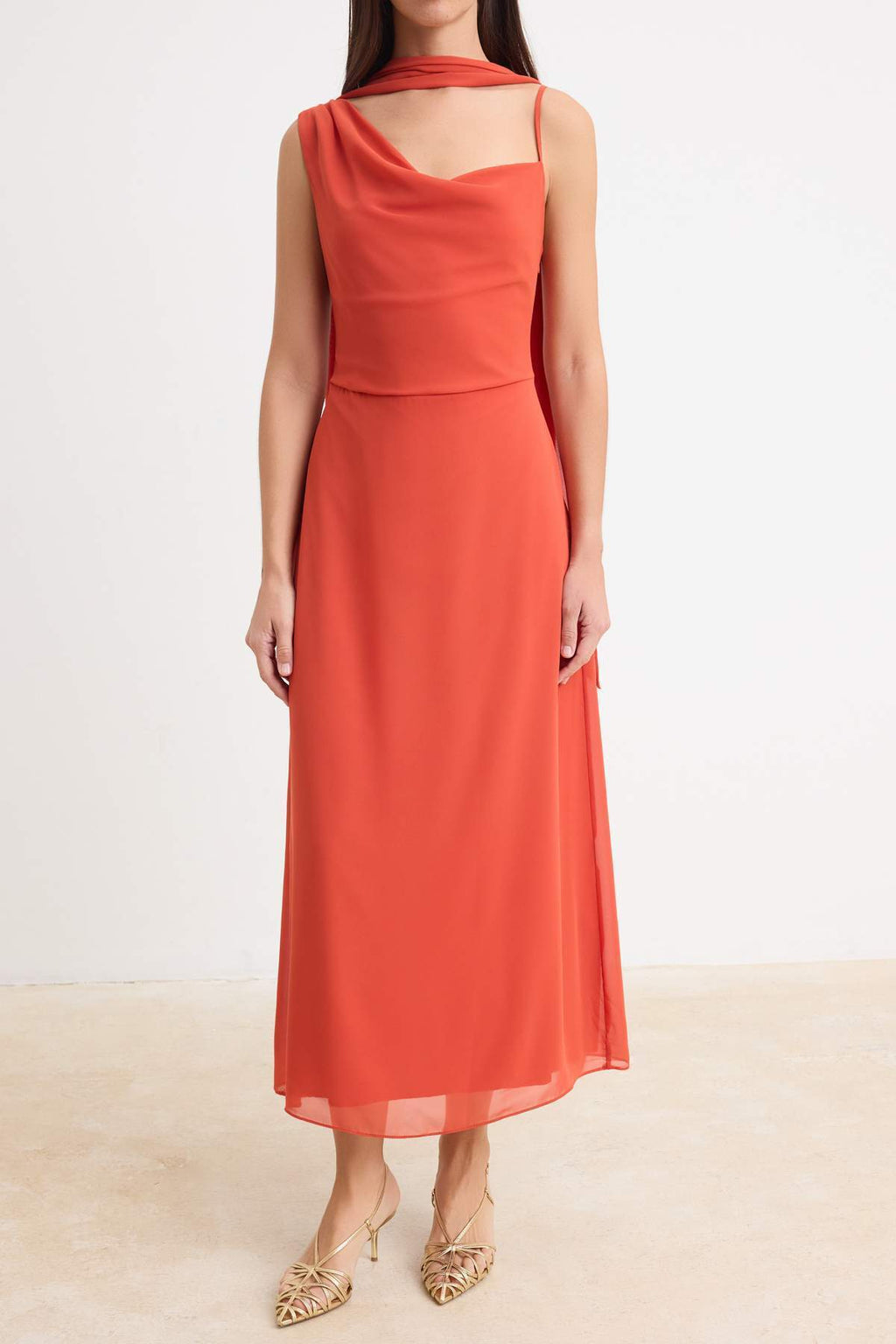 Asymmetric Neckline Thin Strap Shift Maxi Dress