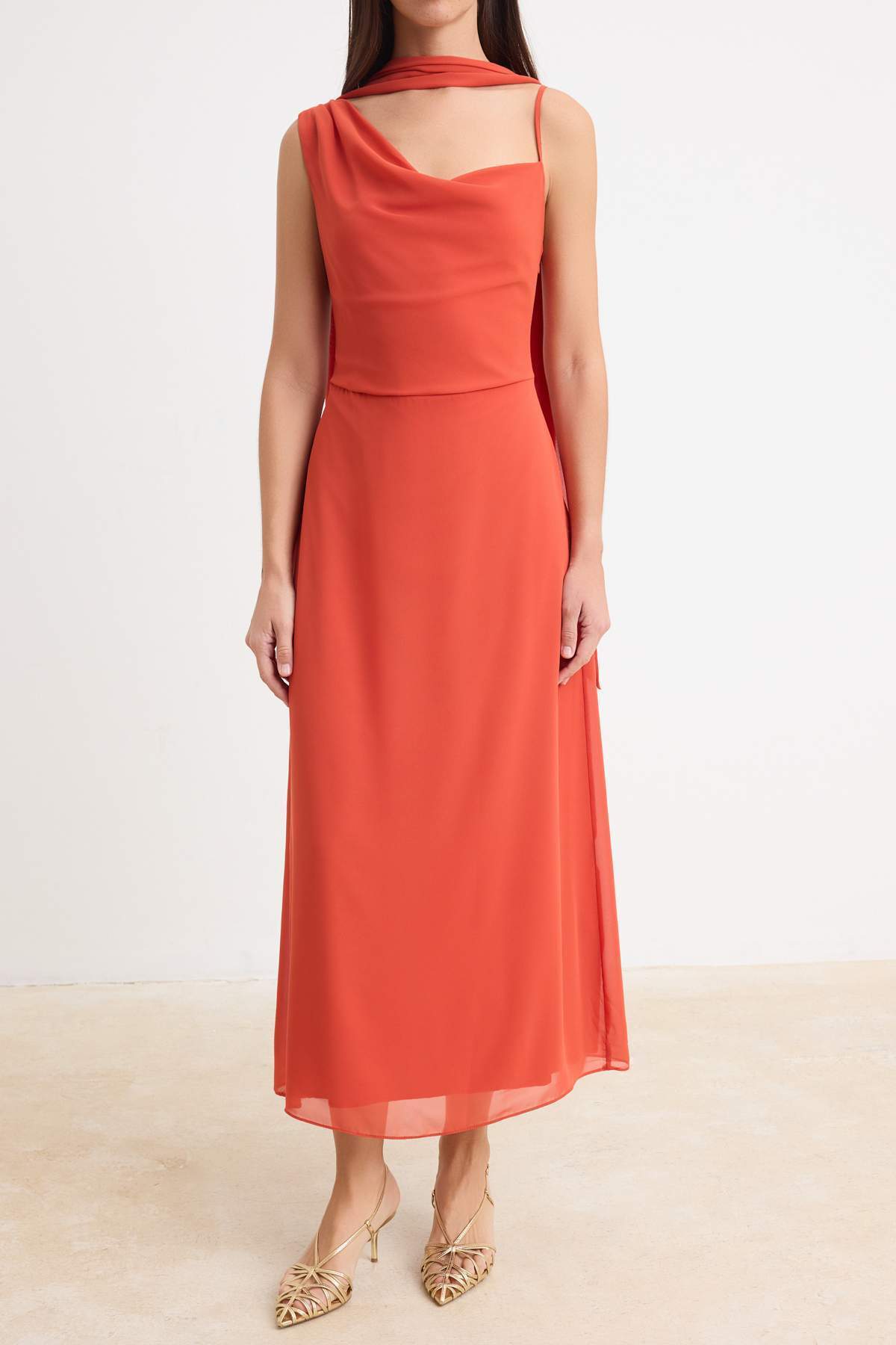 Asymmetric Neckline Thin Strap Shift Maxi Dress