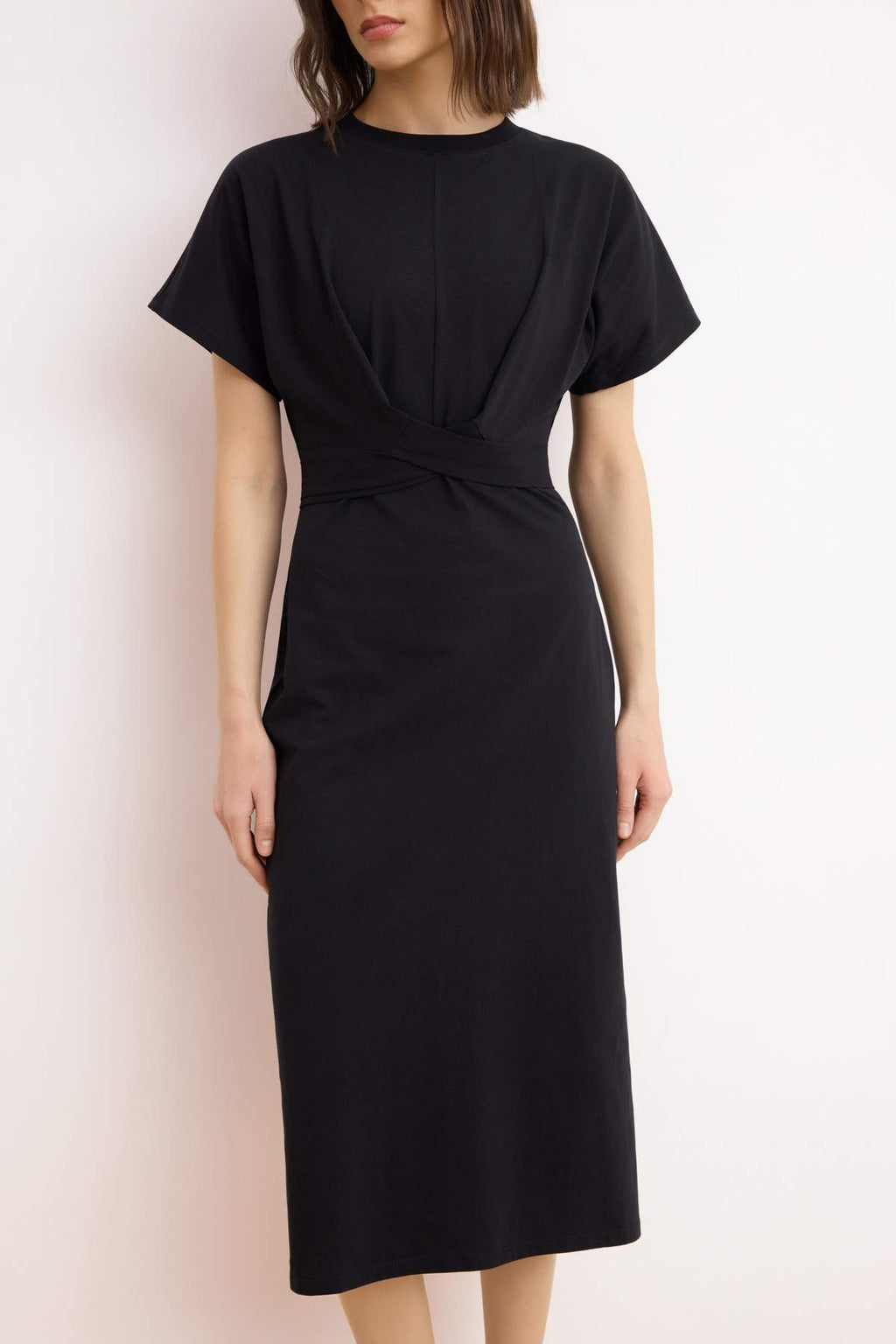 Batwing Sleeve Bodycon Midi Dress with Tie Waist Detail
