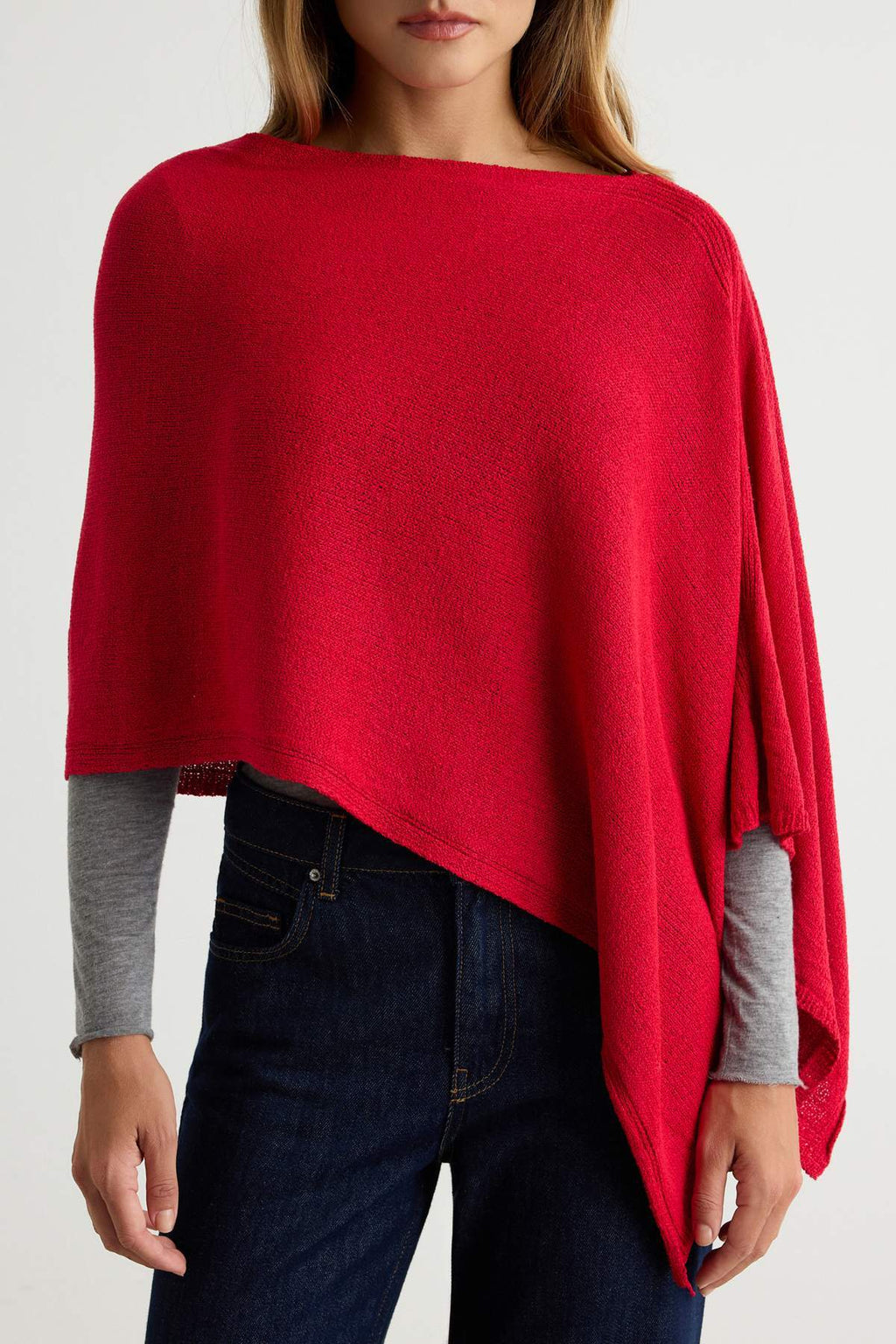 Boat Neck Batwing Sleeve Oversize Knit Poncho