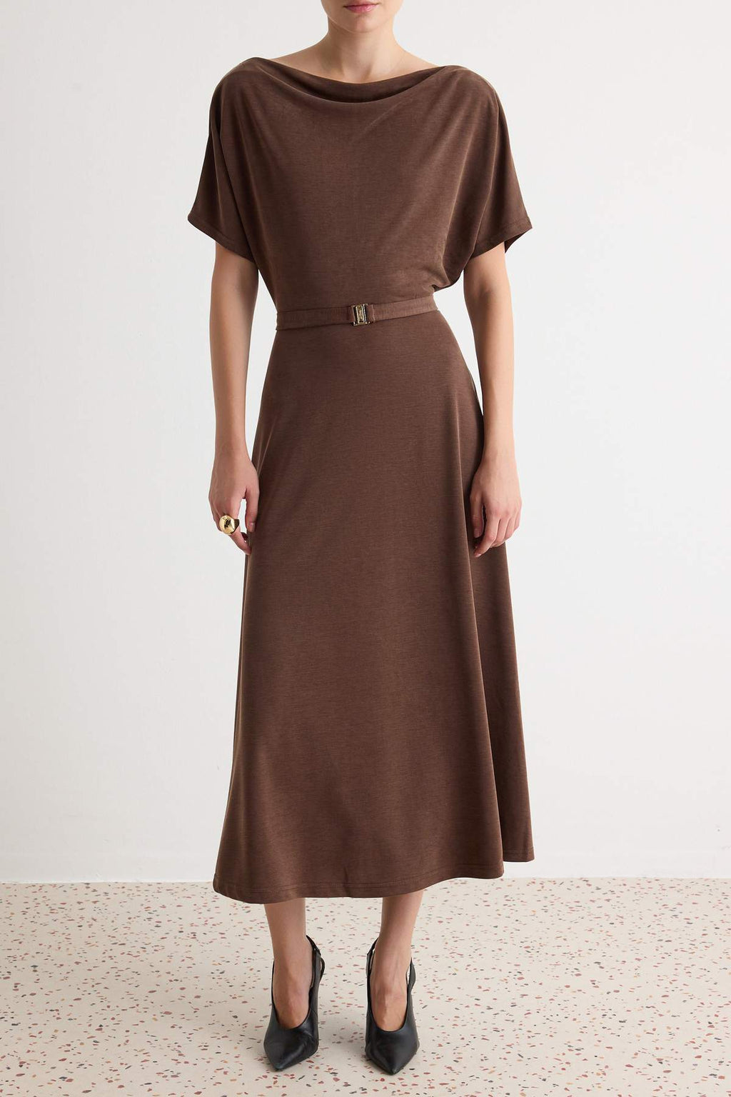 Boat Neck Batwing Sleeve Maxi Dress