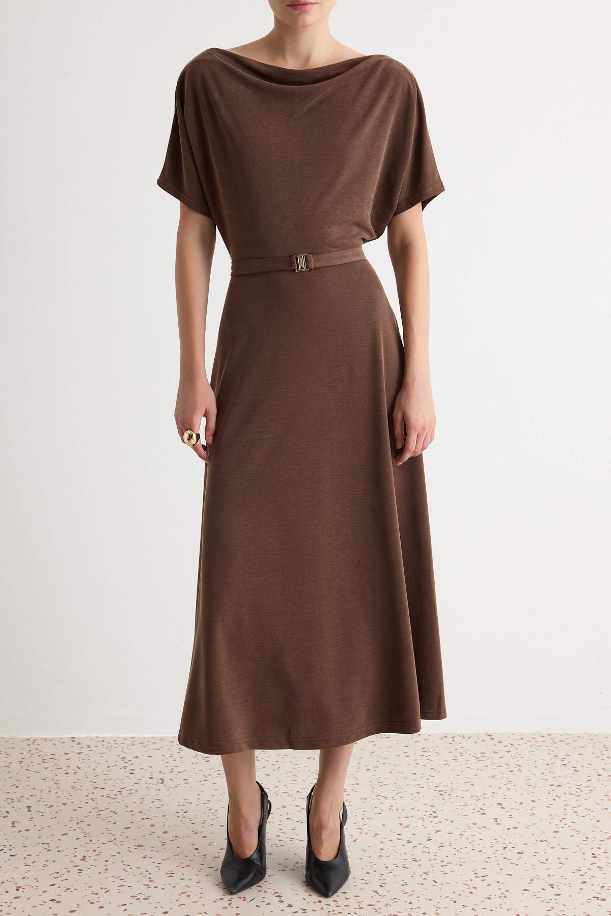 Boat Neck Batwing Sleeve Maxi Dress