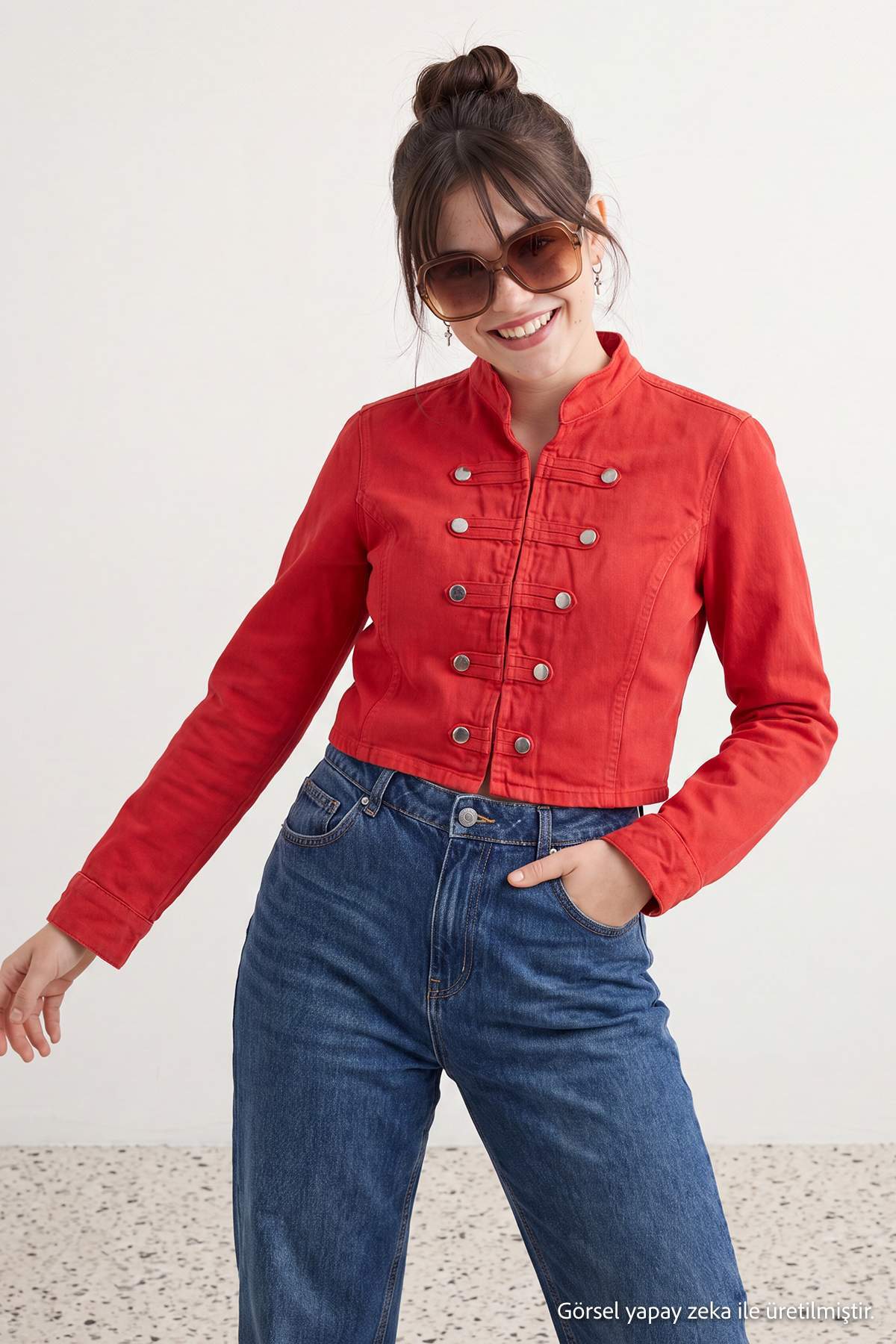 Button Front Fitted Long Sleeve Denim Jacket