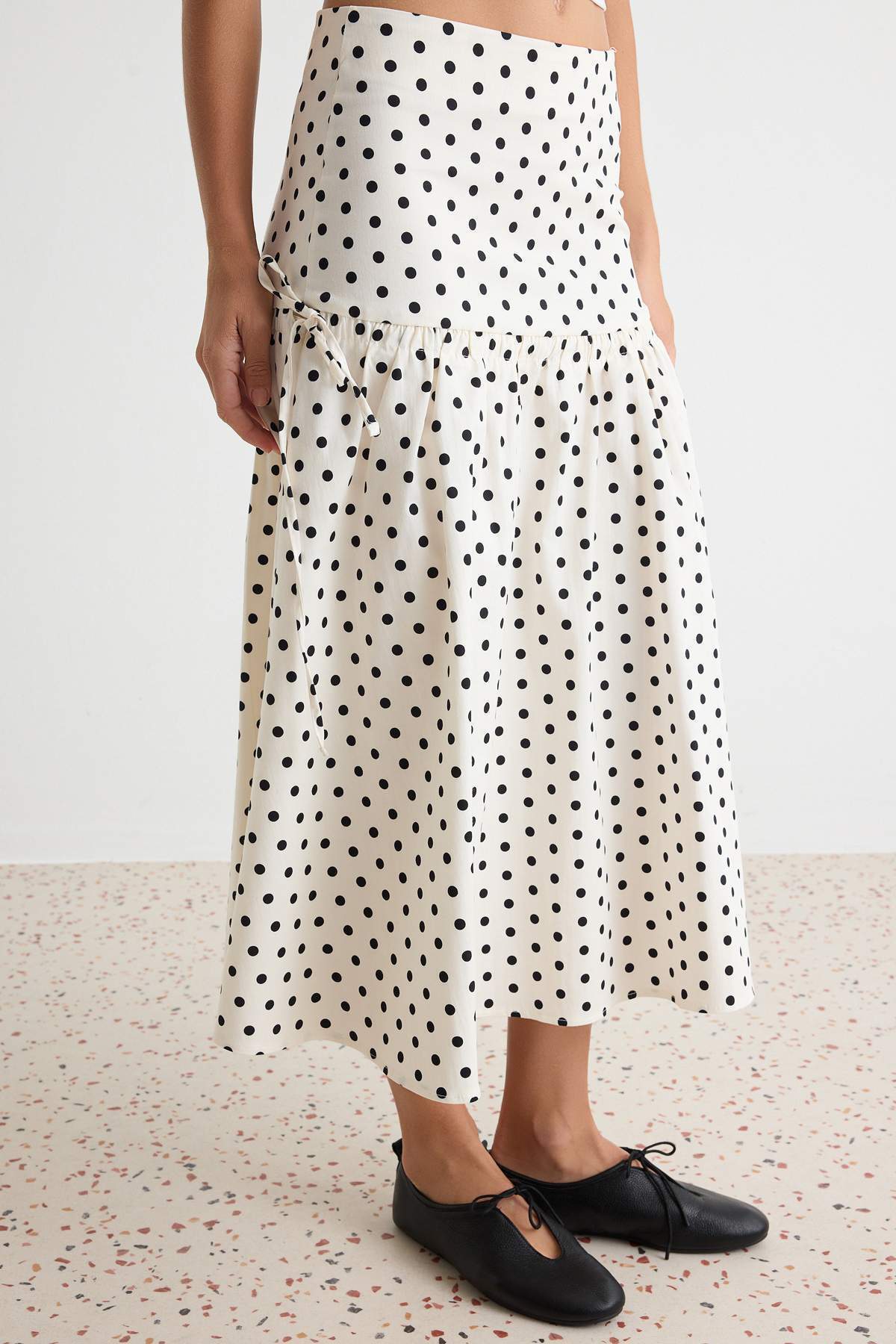 Side Tie Midi A-Line Skirt