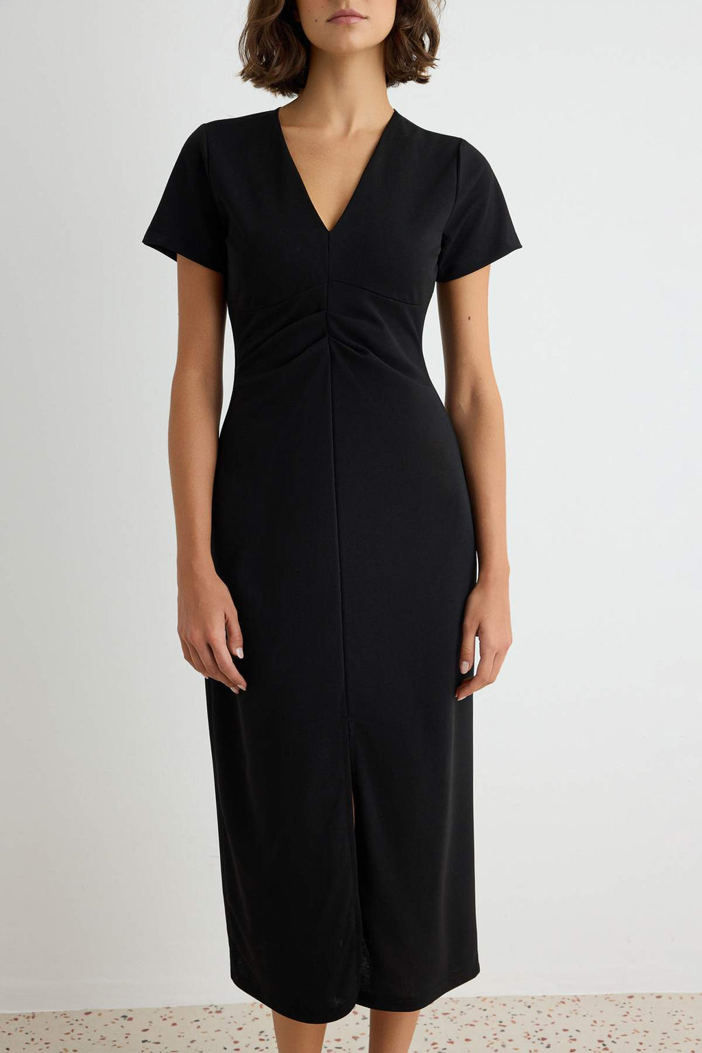 Bodycon V Neck Short Sleeve Midi Dress