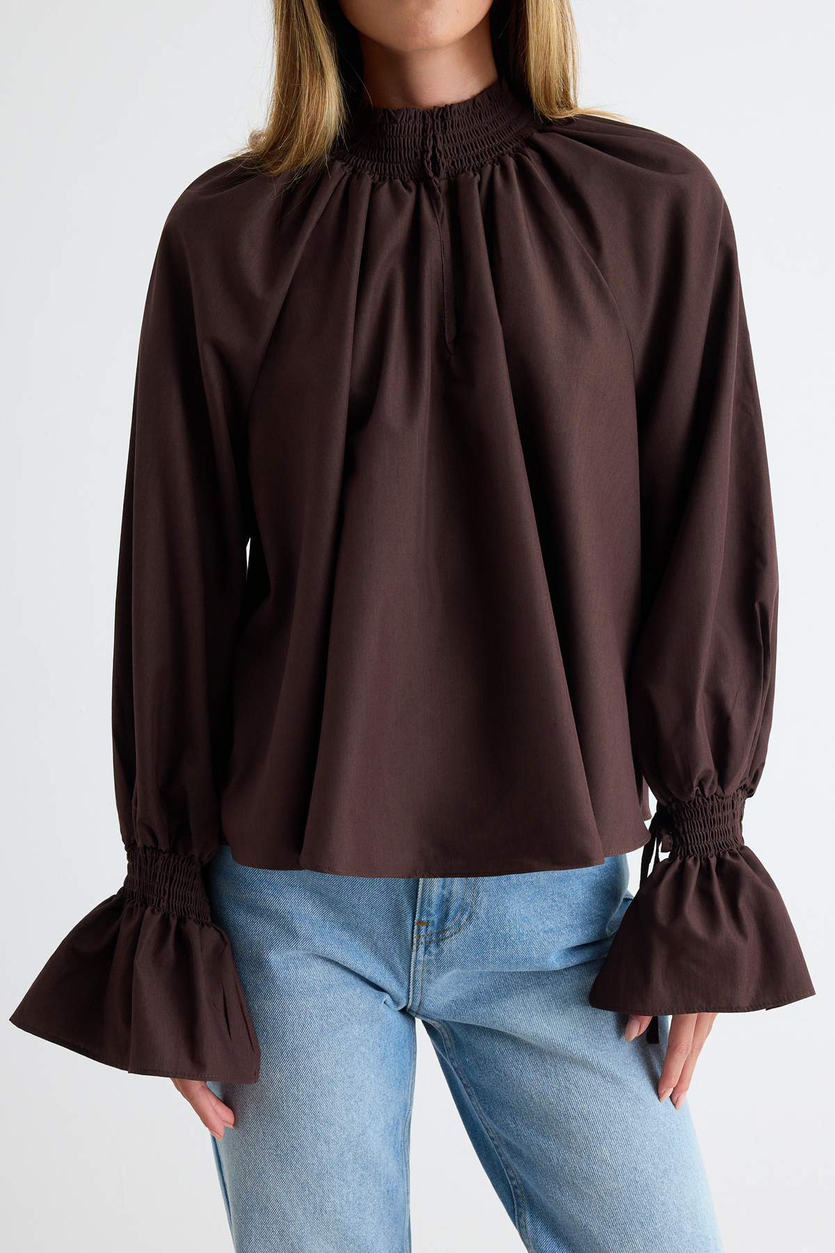 High Neck Long Sleeve Oversized Blouse