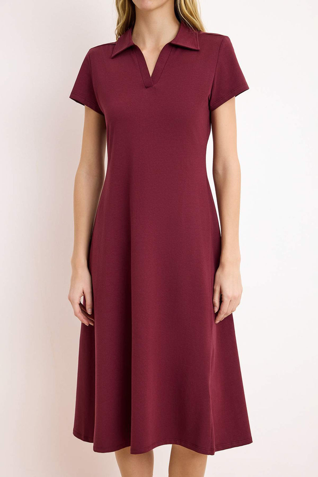 Polo Neck Short Sleeve Skater Midi Dress