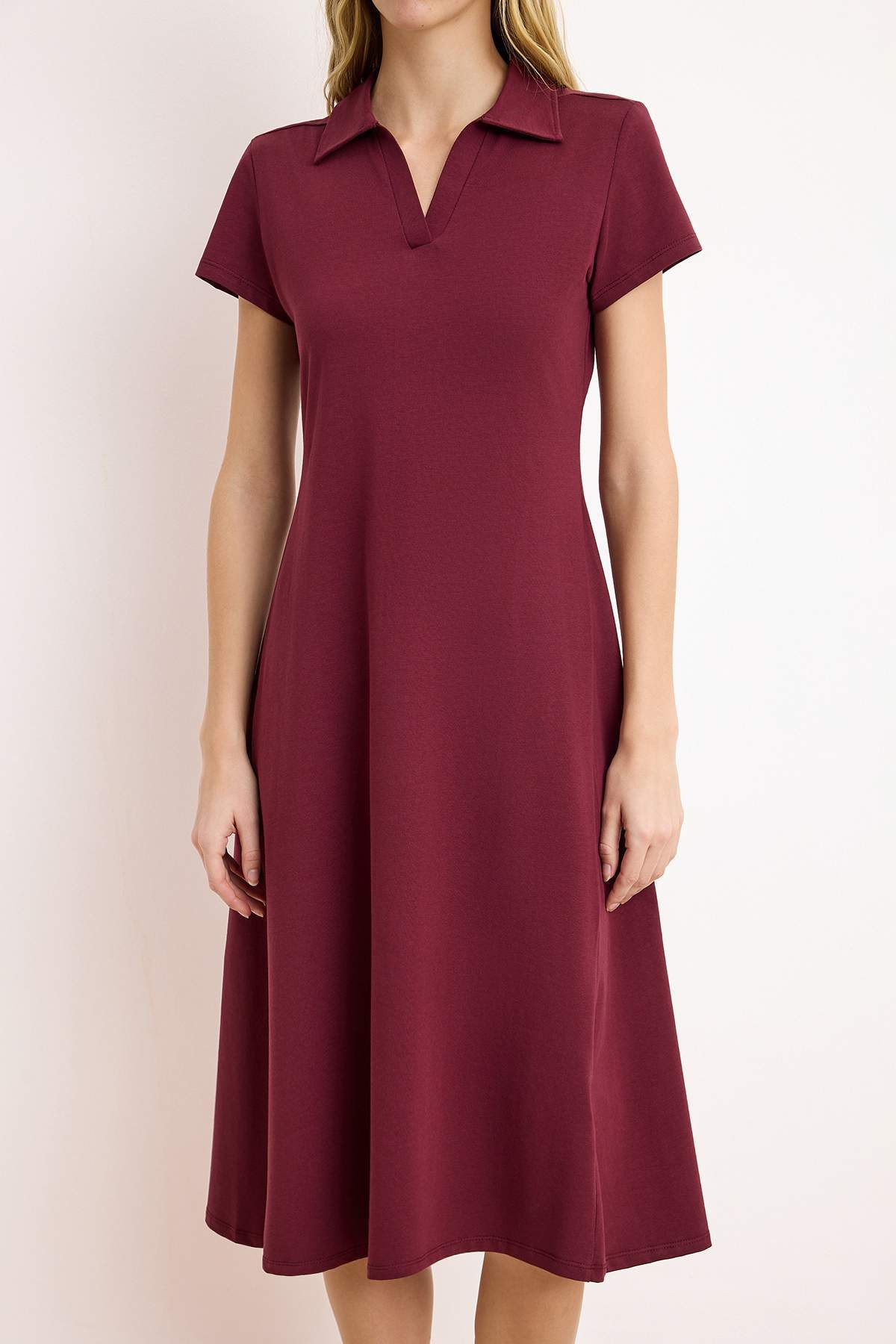 Polo Neck Short Sleeve Skater Midi Dress