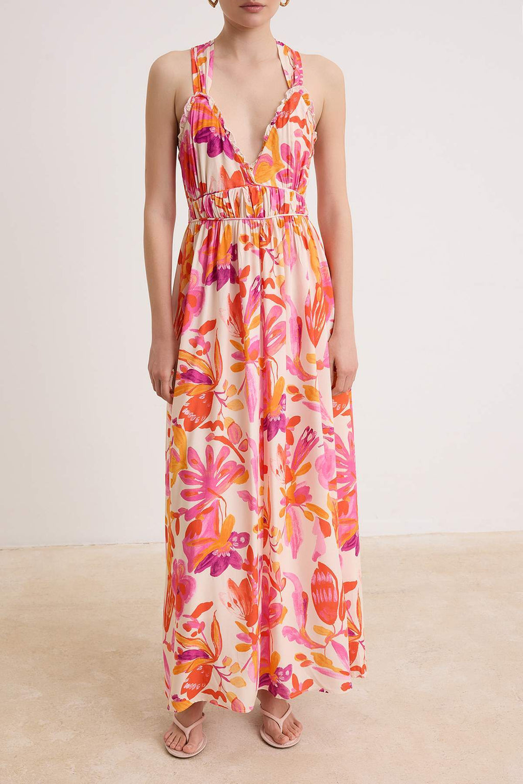 Tie Neck Sleeveless A-Line Maxi Dress