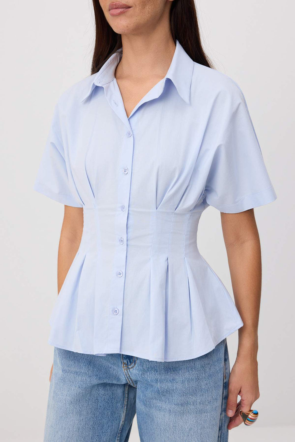 Pleated Detail Fitted Short Sleeve Shirt