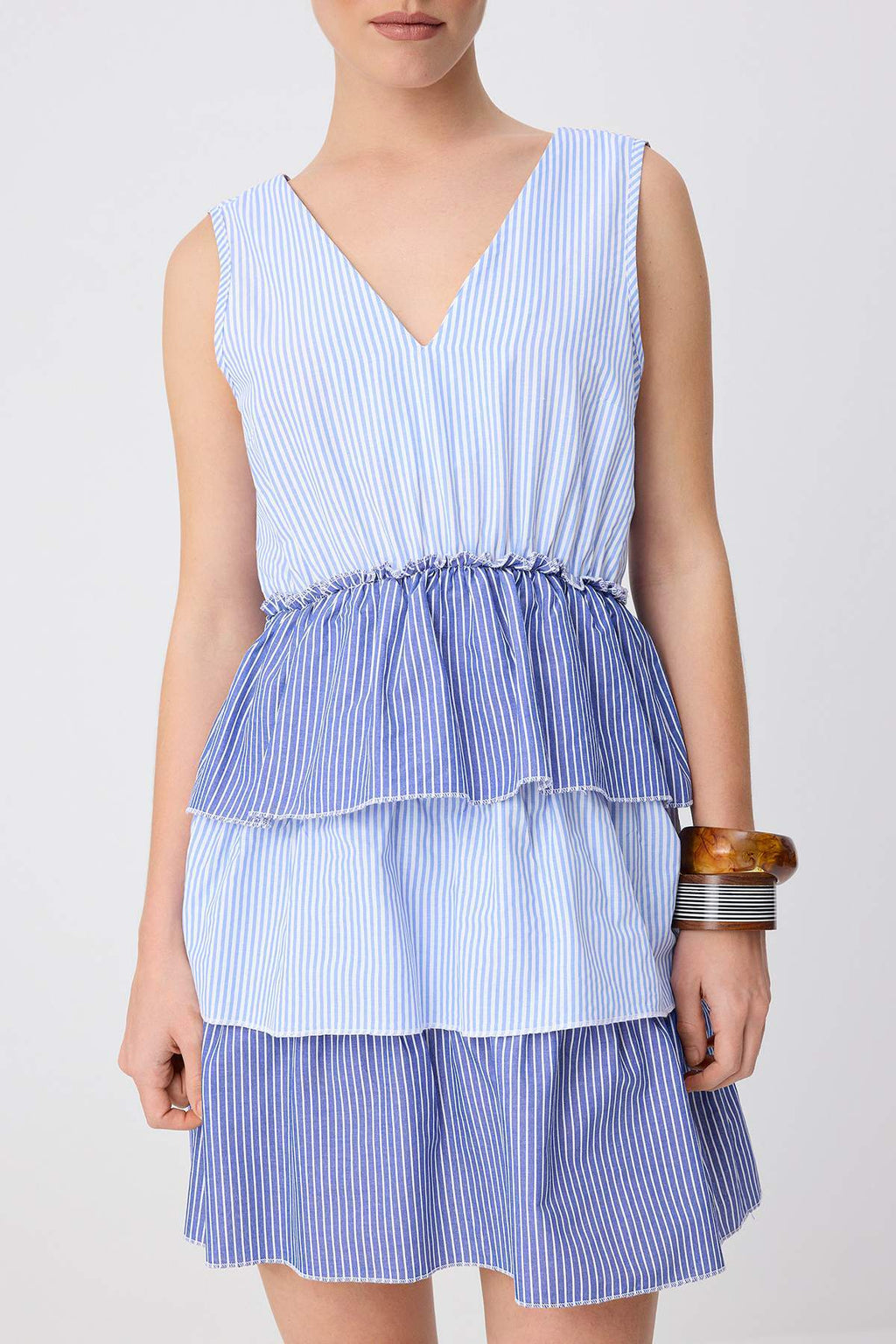 V Neck Thick Strap Tiered Skater Mini Dress