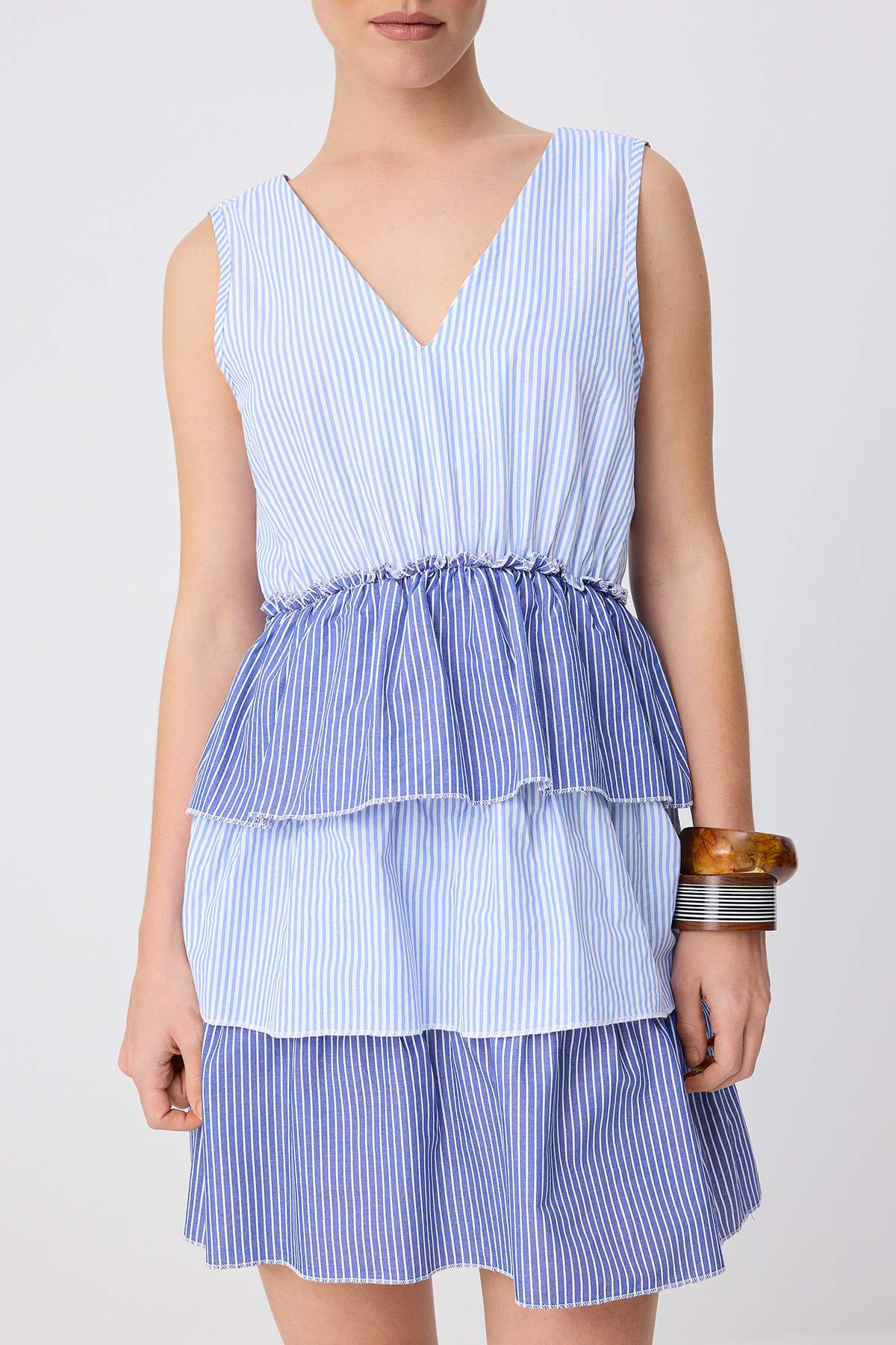 V Neck Thick Strap Tiered Skater Mini Dress