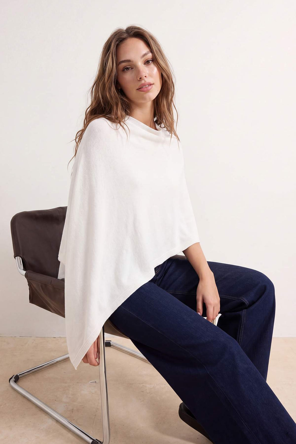 Boat Neck Batwing Sleeve Oversize Knit Poncho