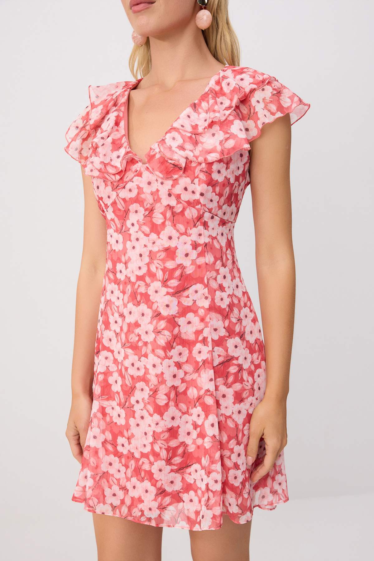 V Neck Puff Sleeve A-Line Mini Dress