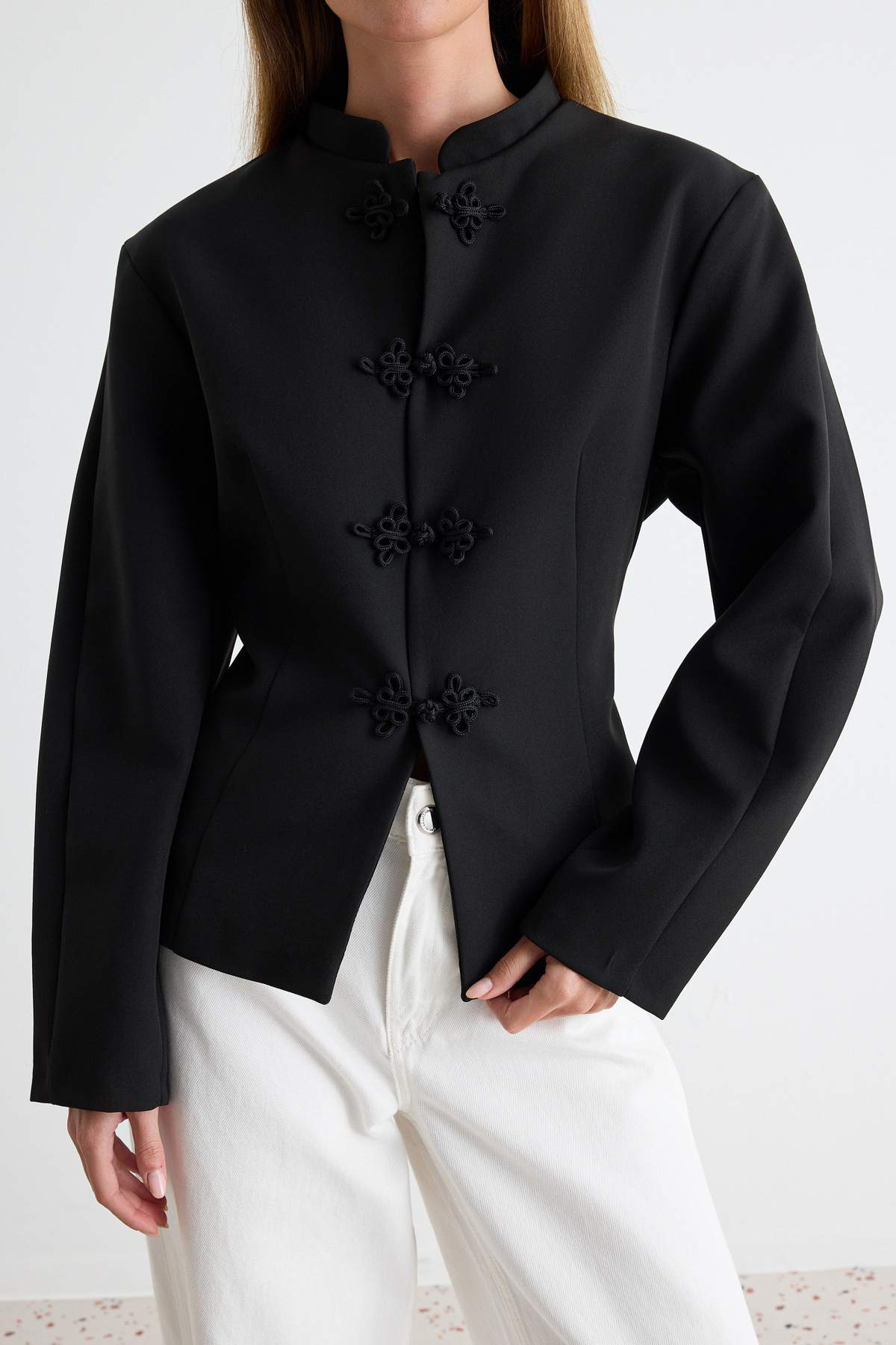 Button Detail Fitted Blazer Jacket