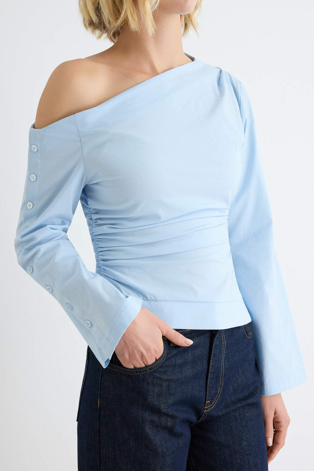 Asymmetric Neck Standard Sleeve Poplin Blouse