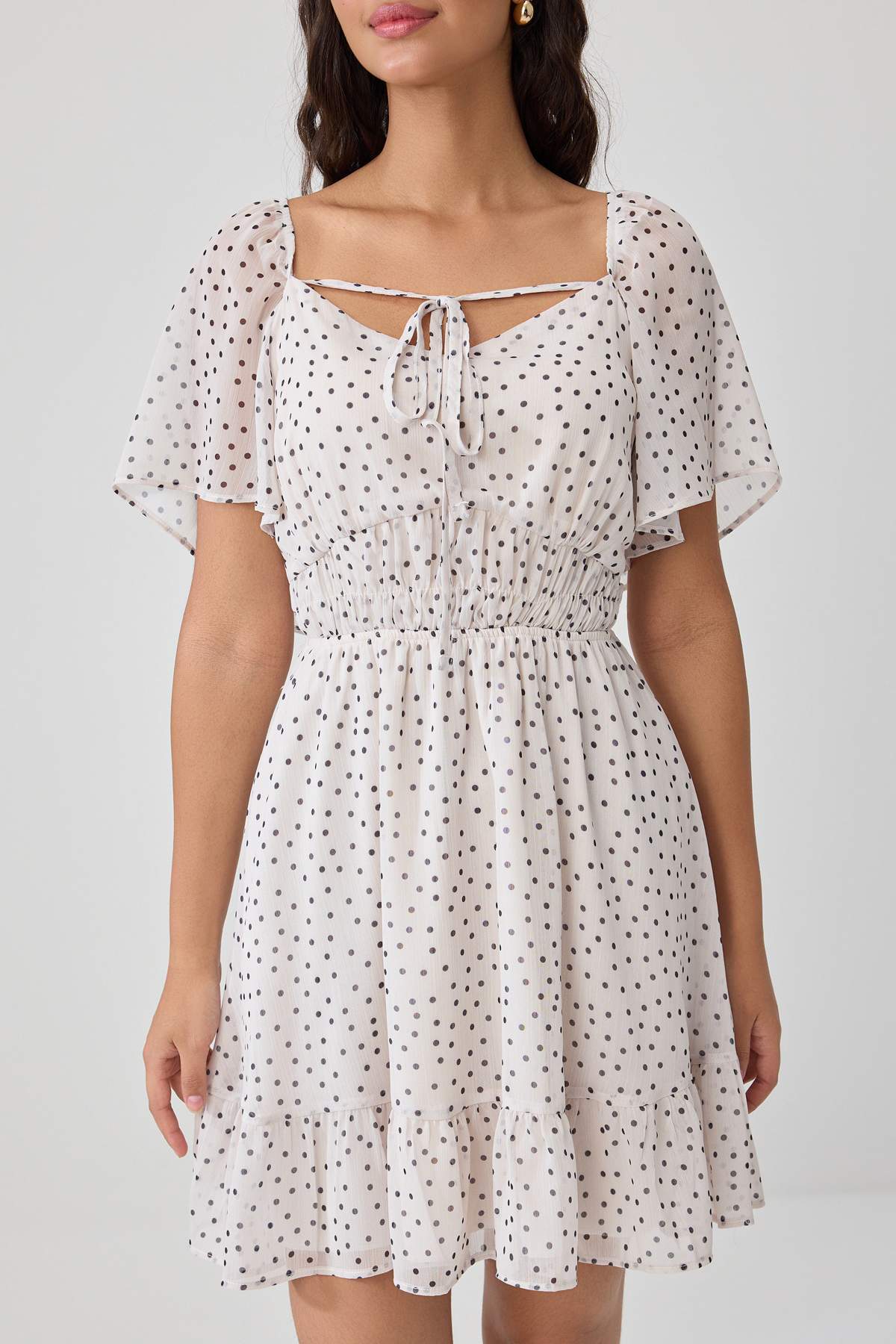 Heart Neck Angel Sleeve A-Line Mini Dress