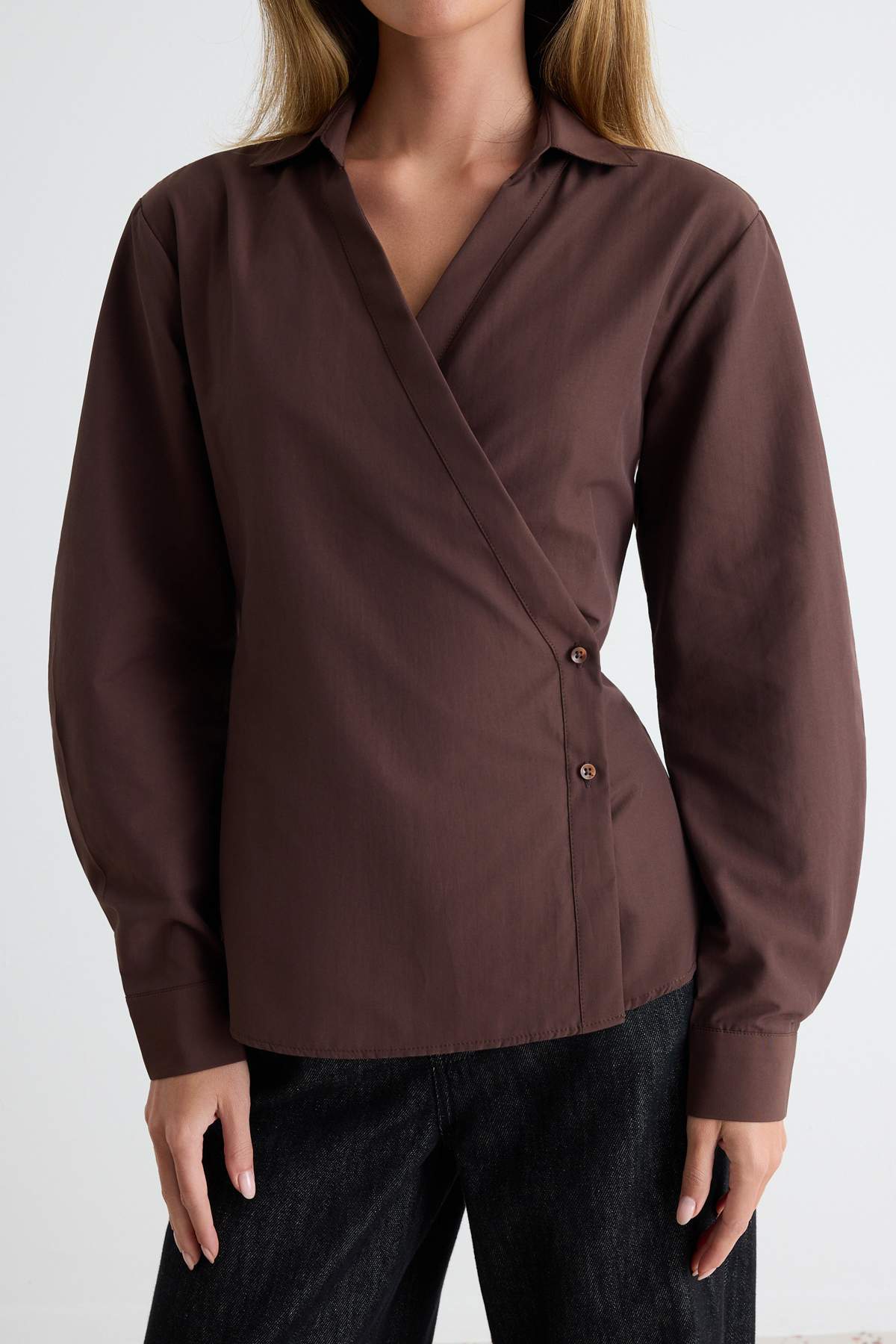Asymmetric Button Detail Regular Fit Long Sleeve Shirt