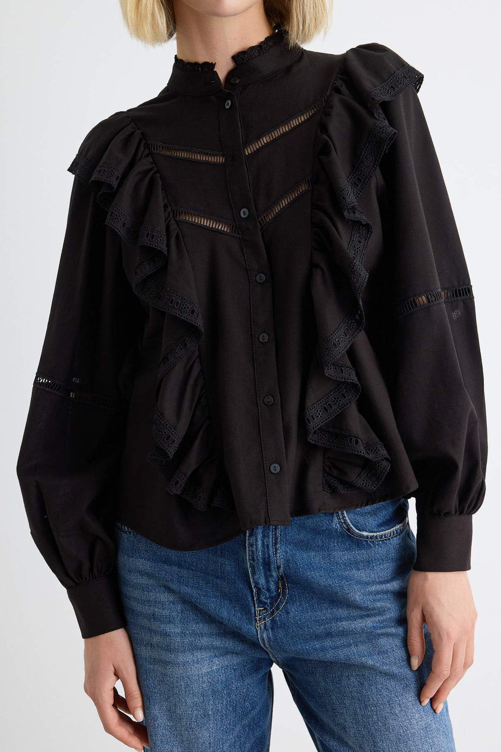 Ruffle Detail Boho Long Sleeve Shirt