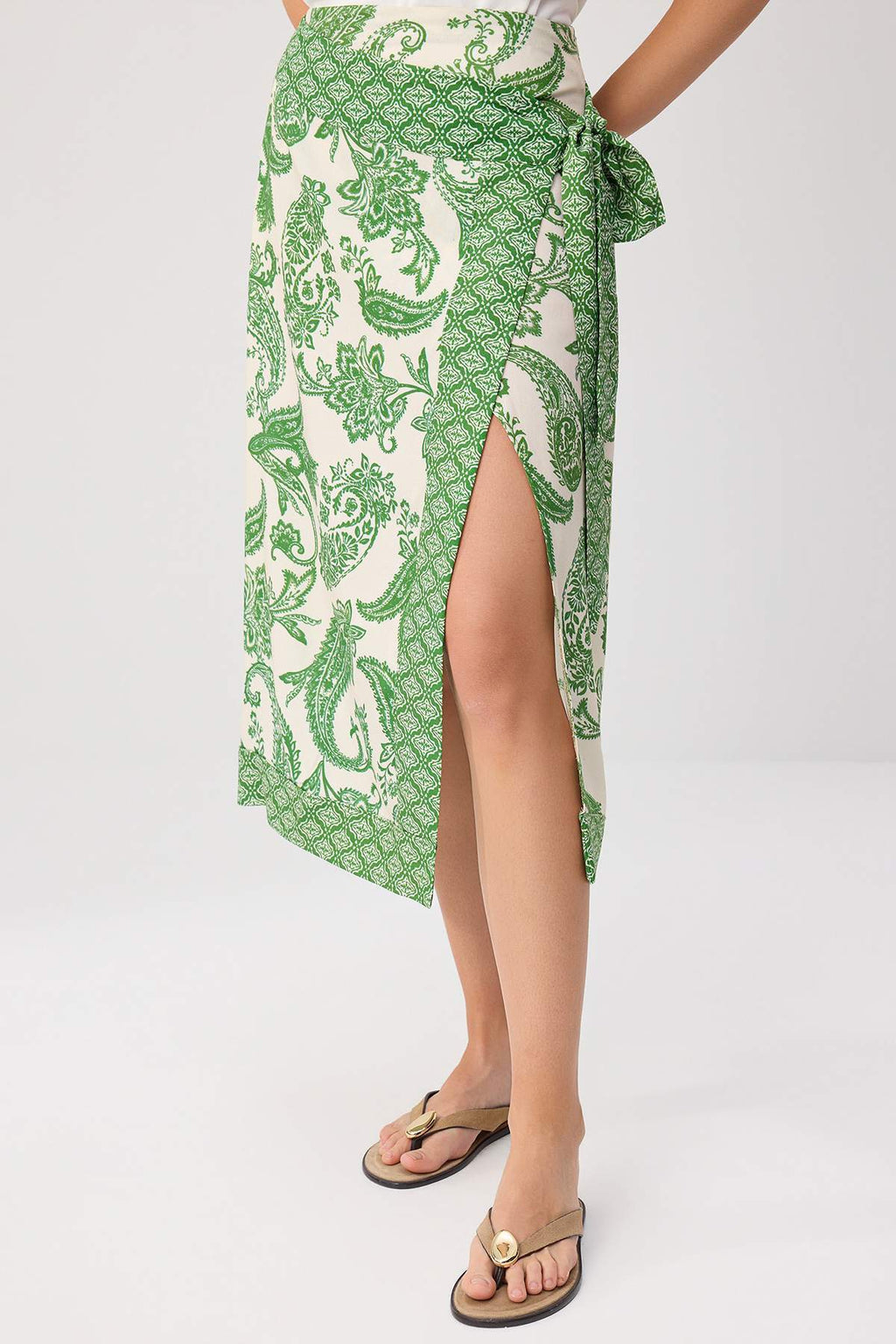 Wrap Front Midi Skirt