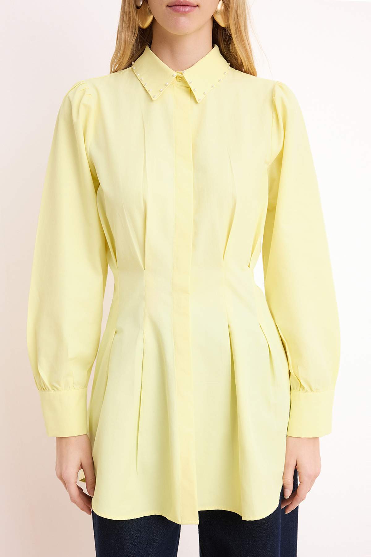 Pearl Detail Fitted Long Sleeve Shirt