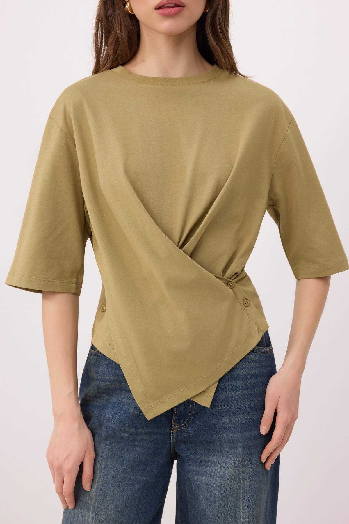 Regular Fit Dropped Shoulder Crew Neck Short Sleeve T-Shirt