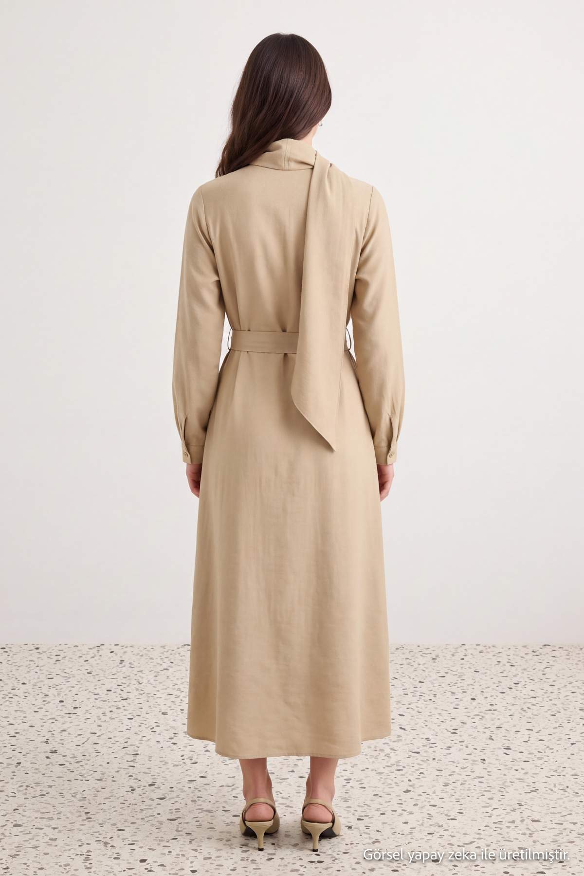 Shawl Neck Long Sleeve Shift Maxi Dress