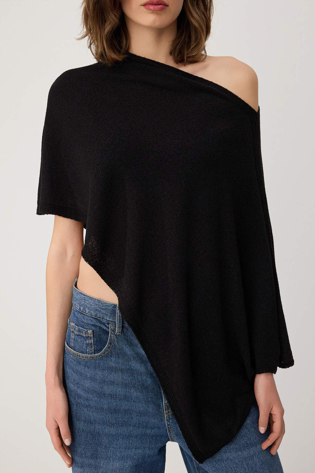 Boat Neck Batwing Sleeve Oversize Knit Poncho